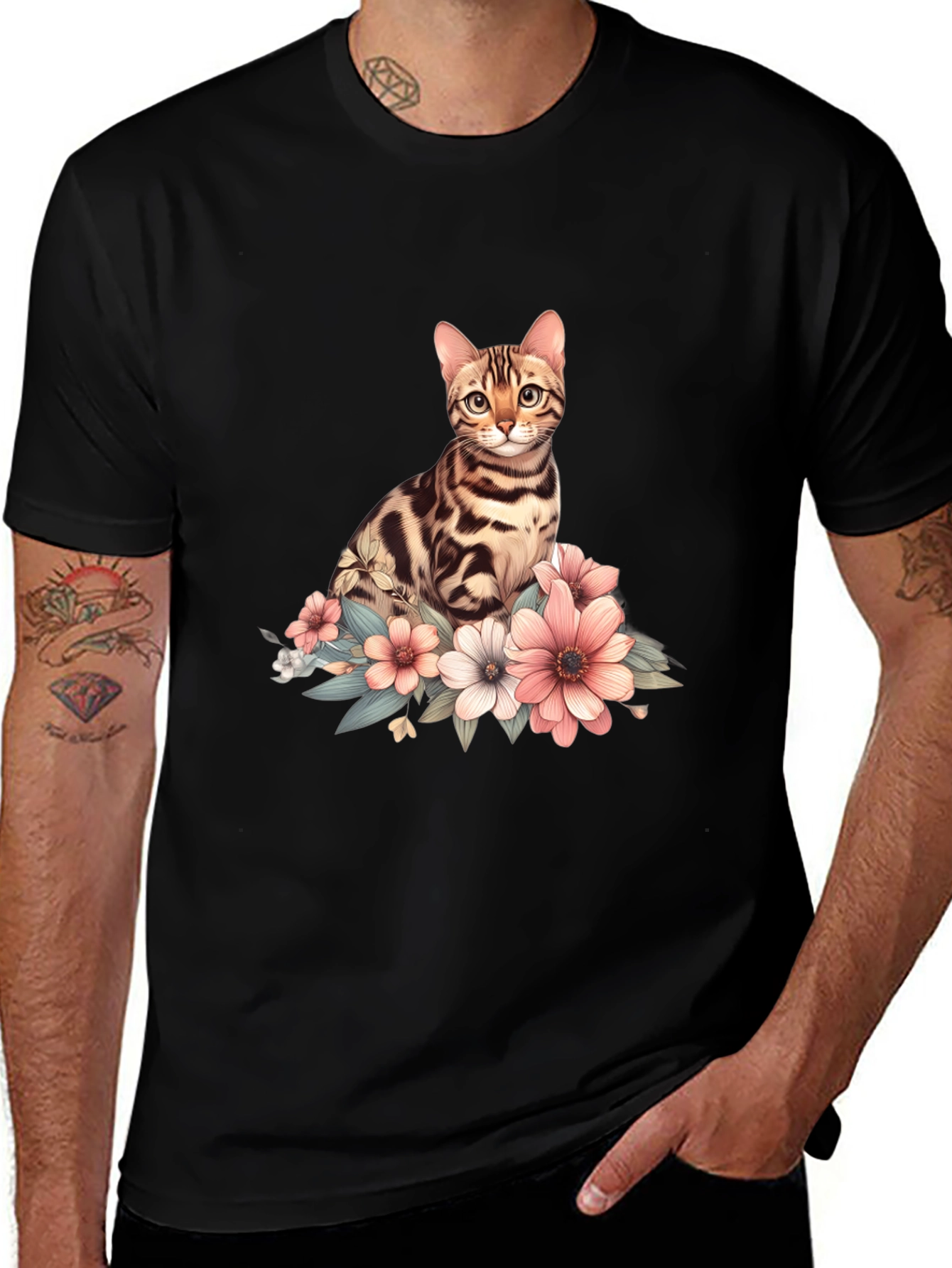 Variant 17 of Cat and Flowers Graphic T-Shirt