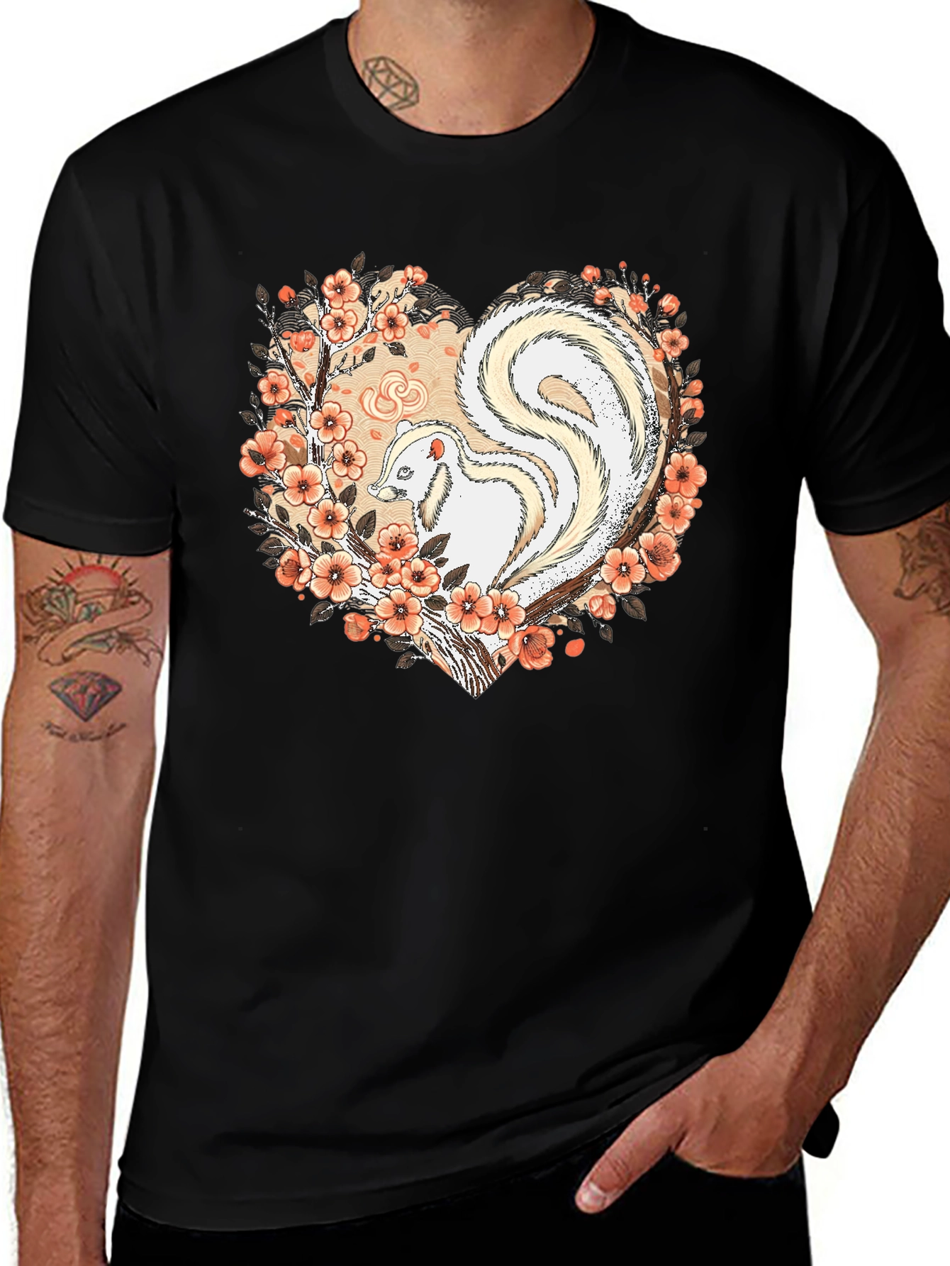 Variant 22 of Albino Skunk Floral Heart Graphic Tee