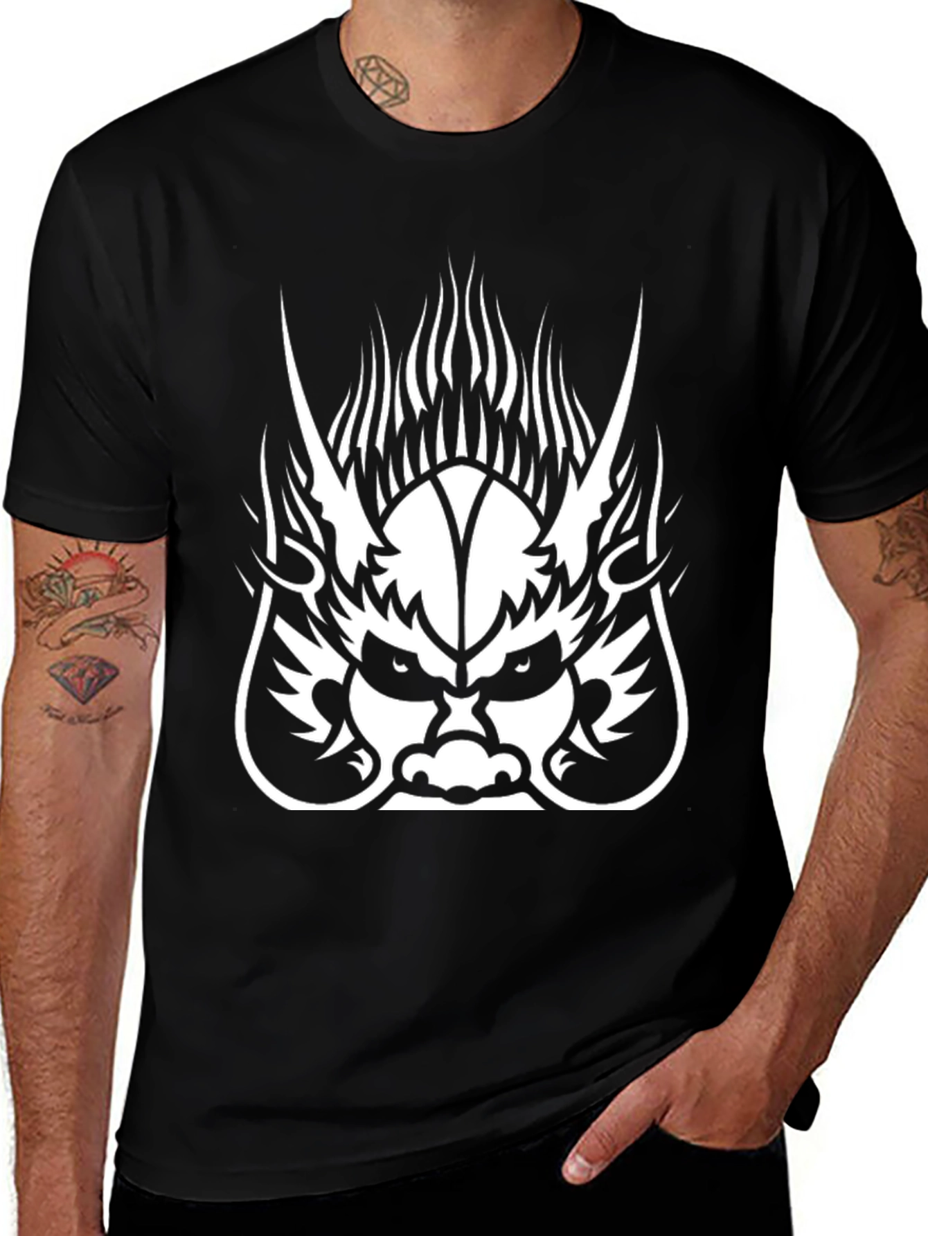 Black Men's Black T-Shirt with Dragon Graphic Print main image
