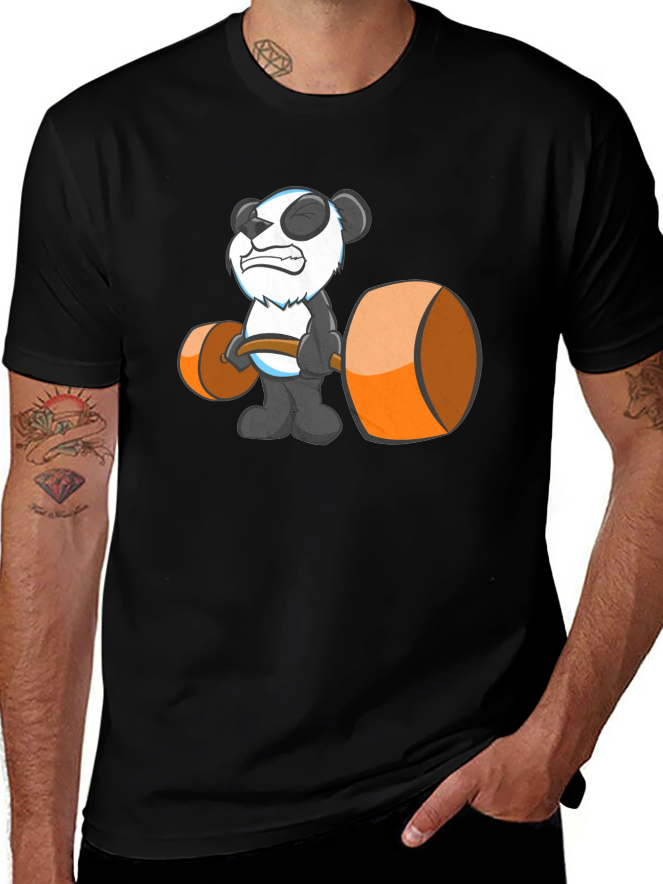 Variant 22 of Weightlifting Panda Graphic Tee - Black Cotton T-Shirt