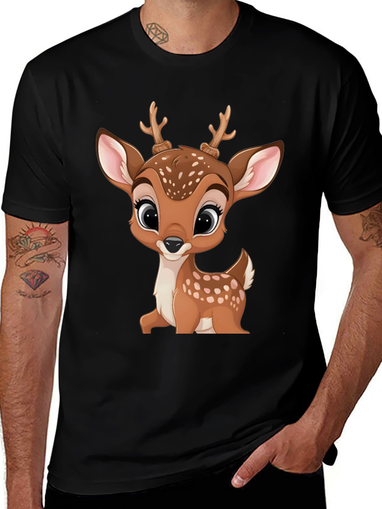 Black Cute Cartoon Deer Graphic T-Shirt main image