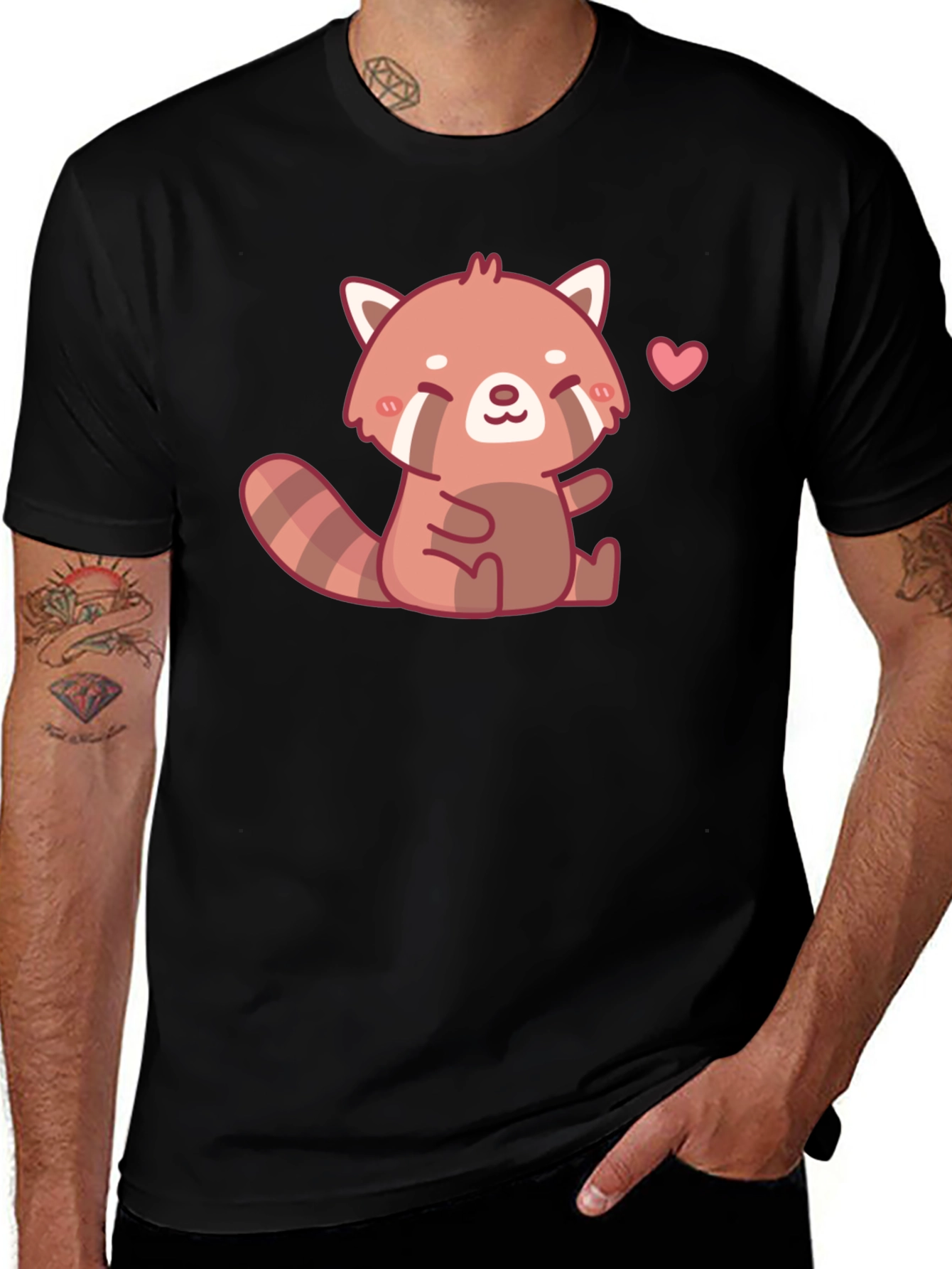 Variant 7 of Cute Red Panda Heart Black T-Shirt