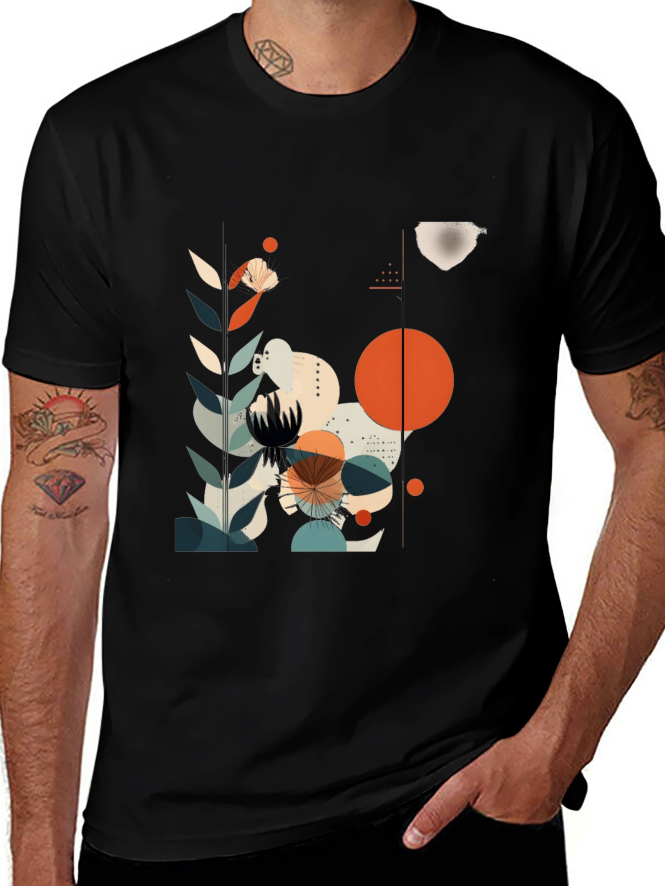Variant 2 of Abstract Floral Graphic Black T-Shirt
