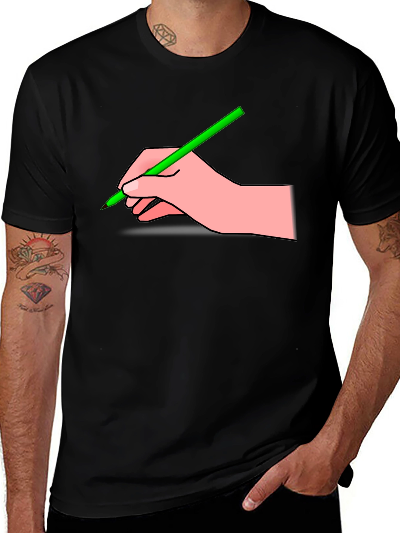Hand with Pencil Graphic T-Shirt