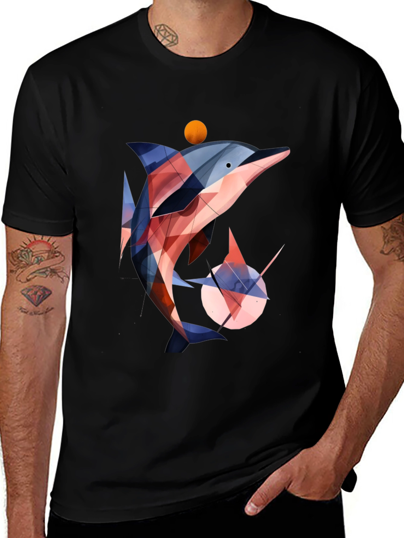 Variant 10 of Geometric Dolphin Graphic T-Shirt - Stylish & Unique
