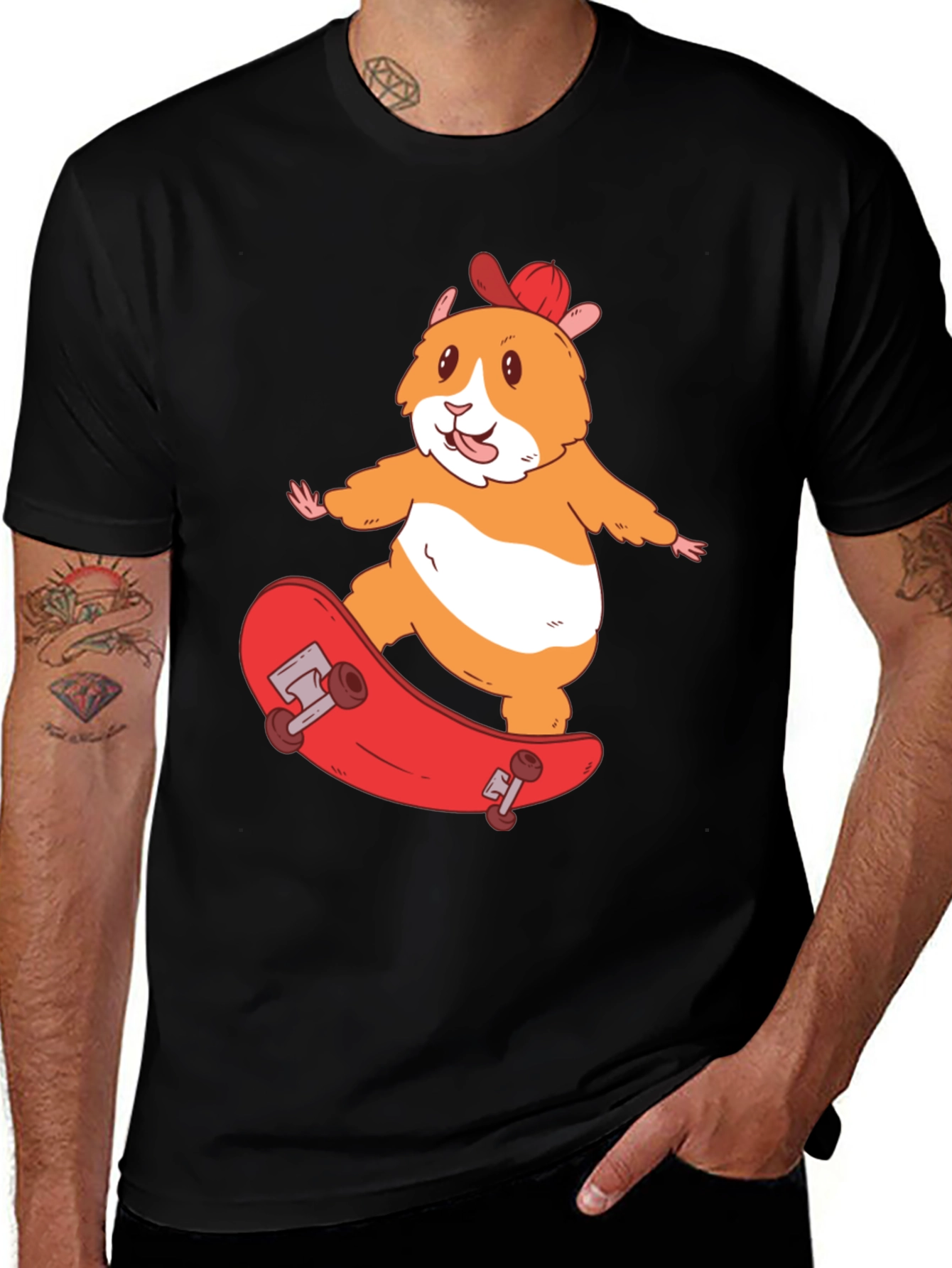 Variant 11 of Hamster Skateboarder Black Graphic Tee