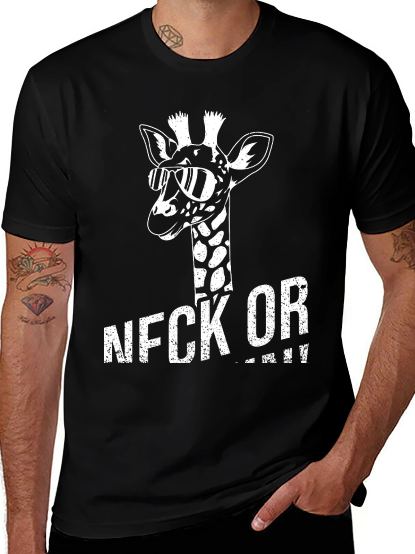 Variant 24 of Cool Giraffe Neck Or Nothing Black T-Shirt