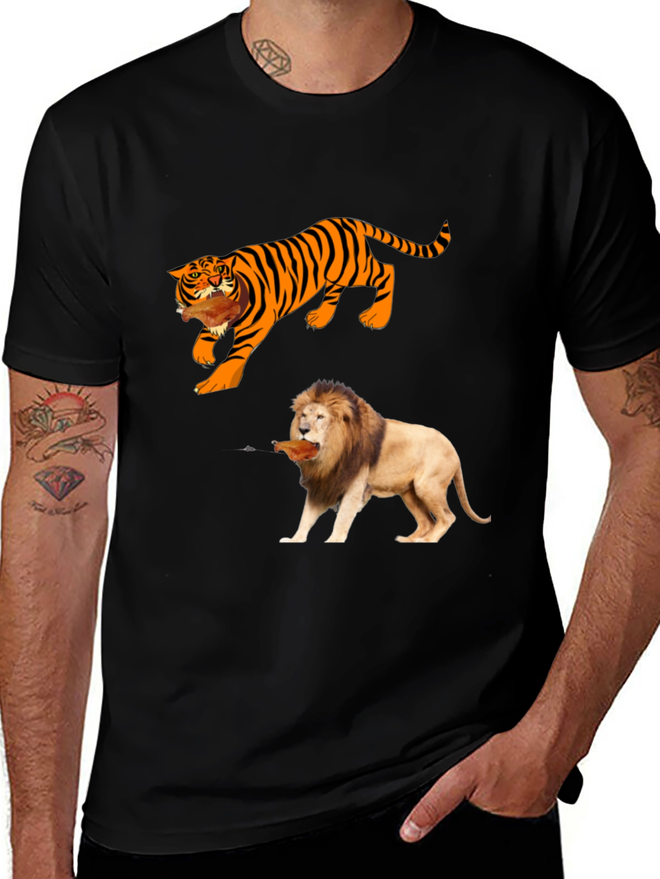 Variant 19 of Tiger & Lion Graphic Tee - Black Cotton T-Shirt