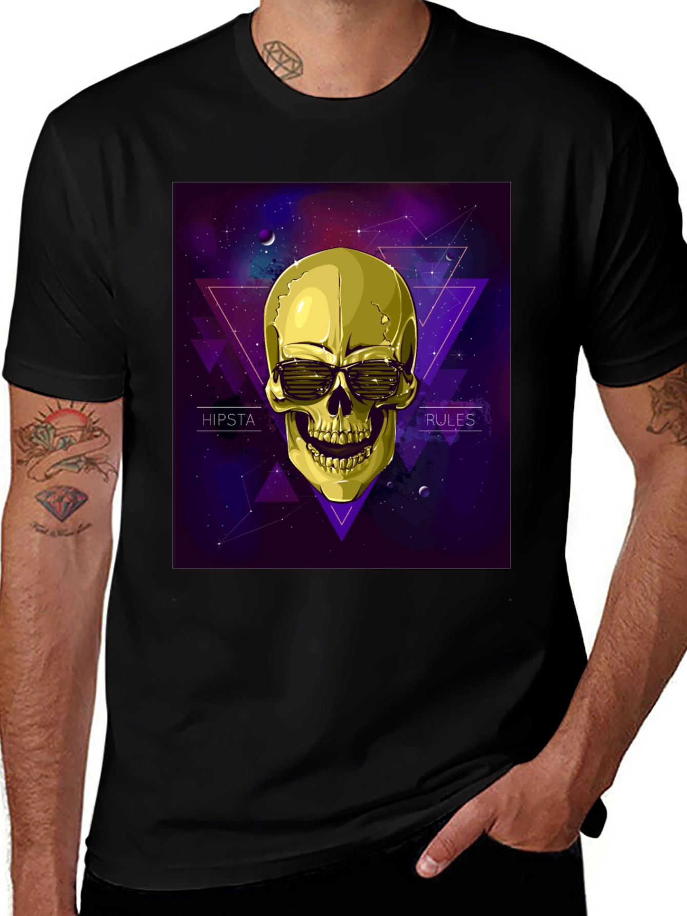 Black Hipster Skull Graphic Tee - Black main image