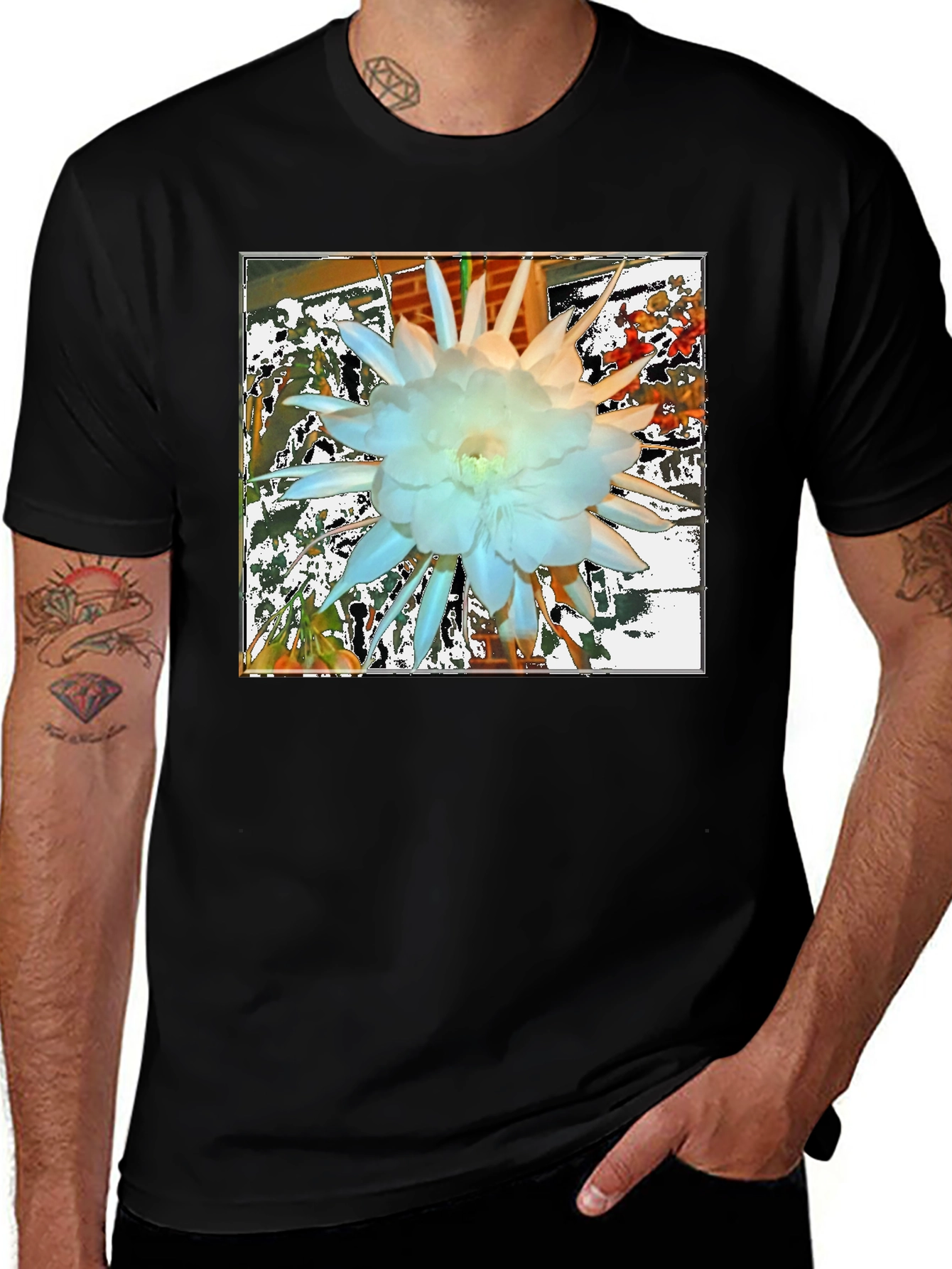 Variant 20 of Floral Graphic Tee - Unique Night Blooming Cereus Design