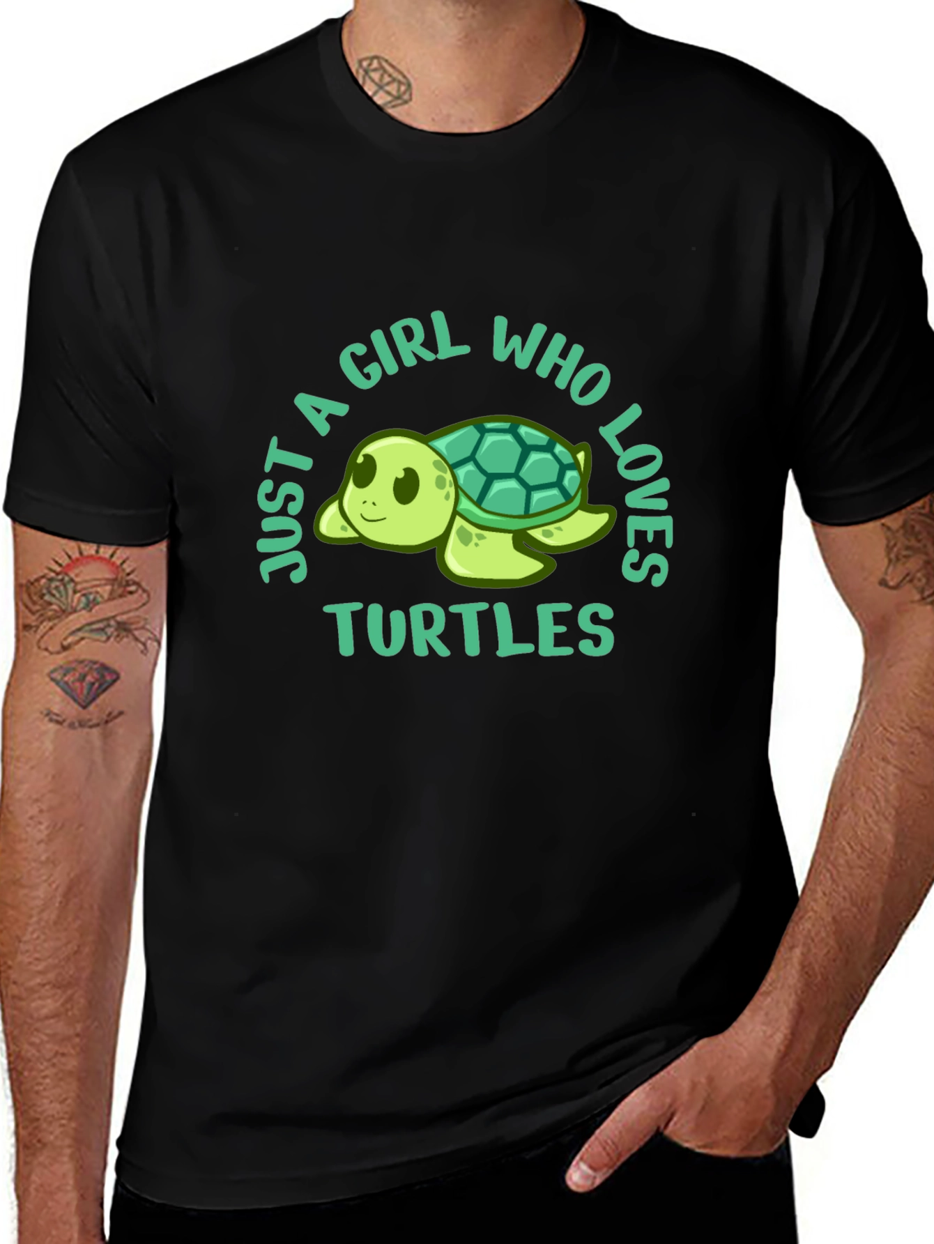 Variant 13 of Girl Who Loves Turtles Black T-Shirt
