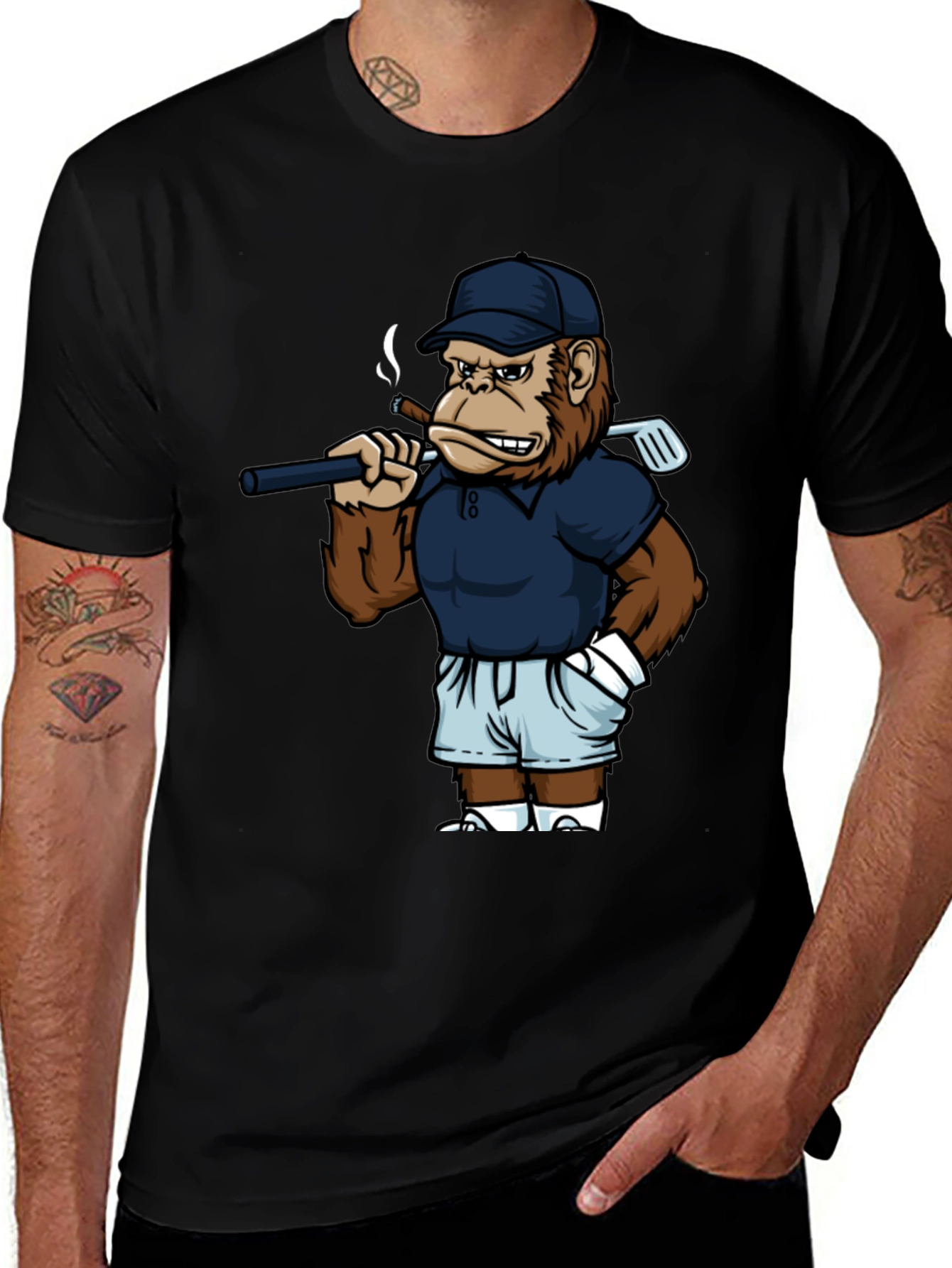 Variant 2 of Cool Monkey Golfer Graphic Tee - Black