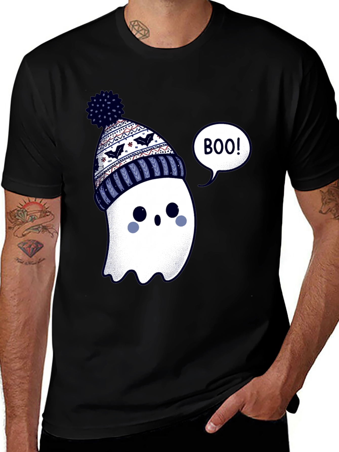 Cute Ghost in Beanie T-Shirt - Halloween Style