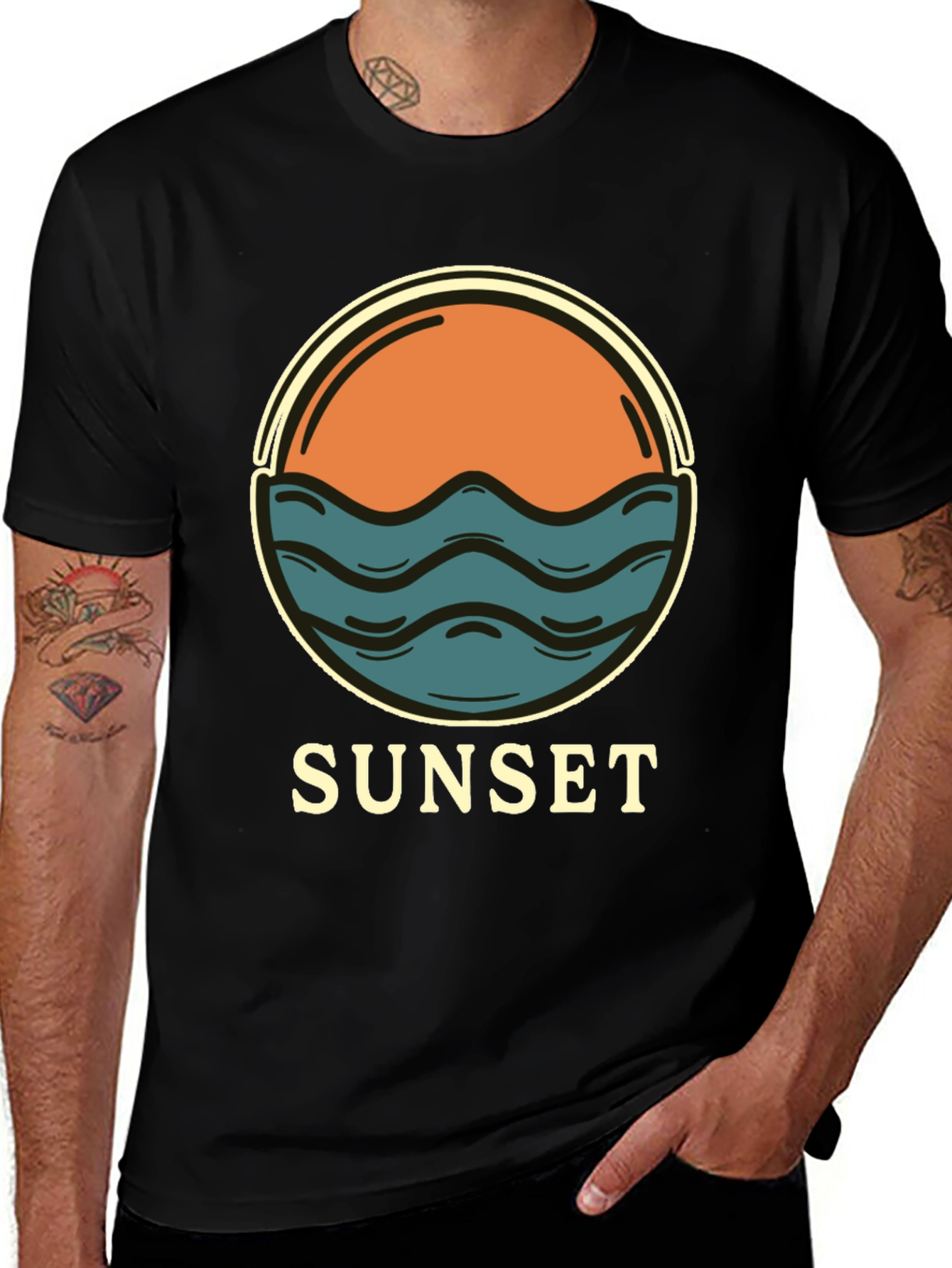 Variant 18 of Sunset Graphic Tee - Retro Style Black T-Shirt