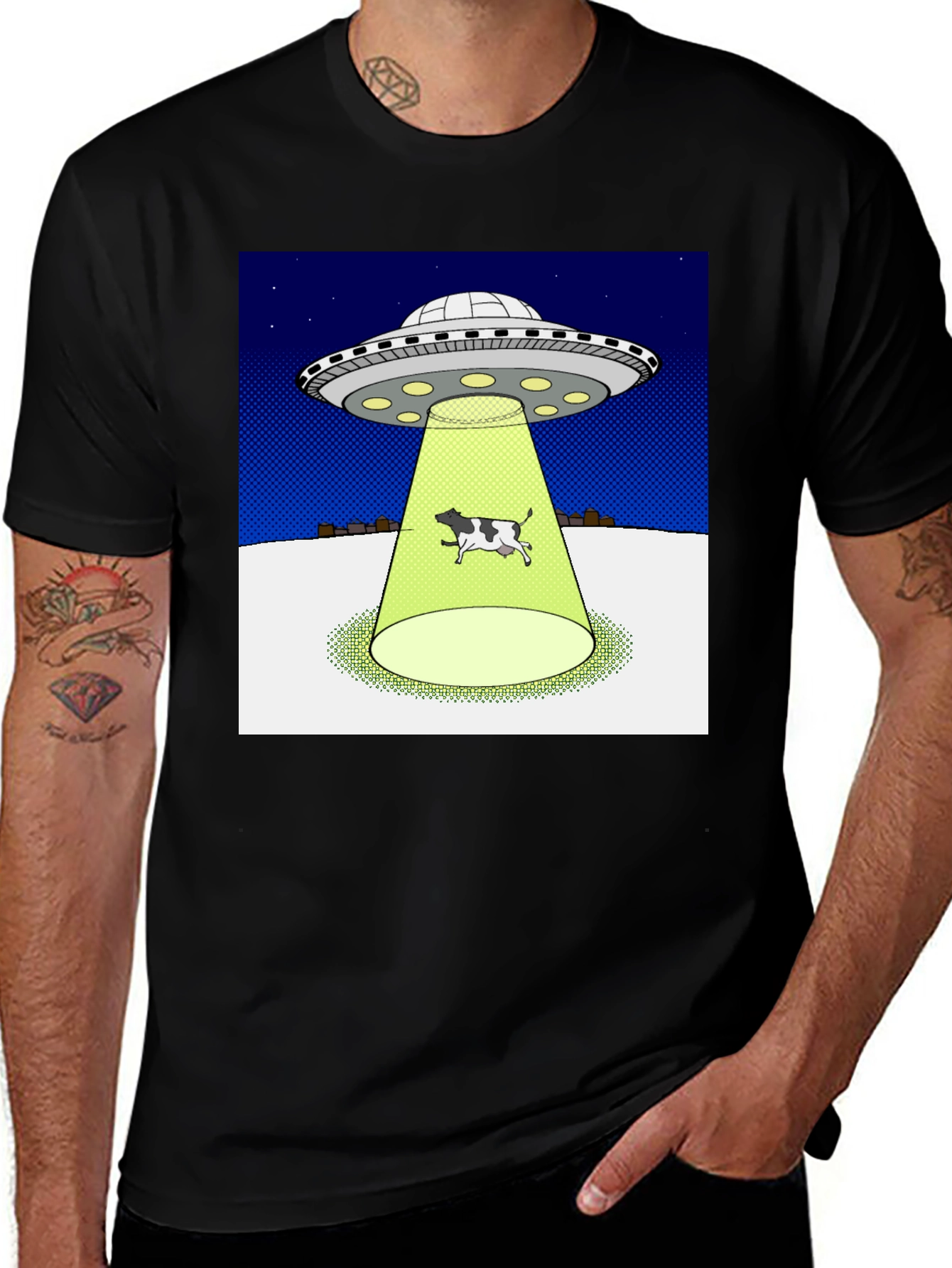 Alien Abduction Cow Graphic T-Shirt