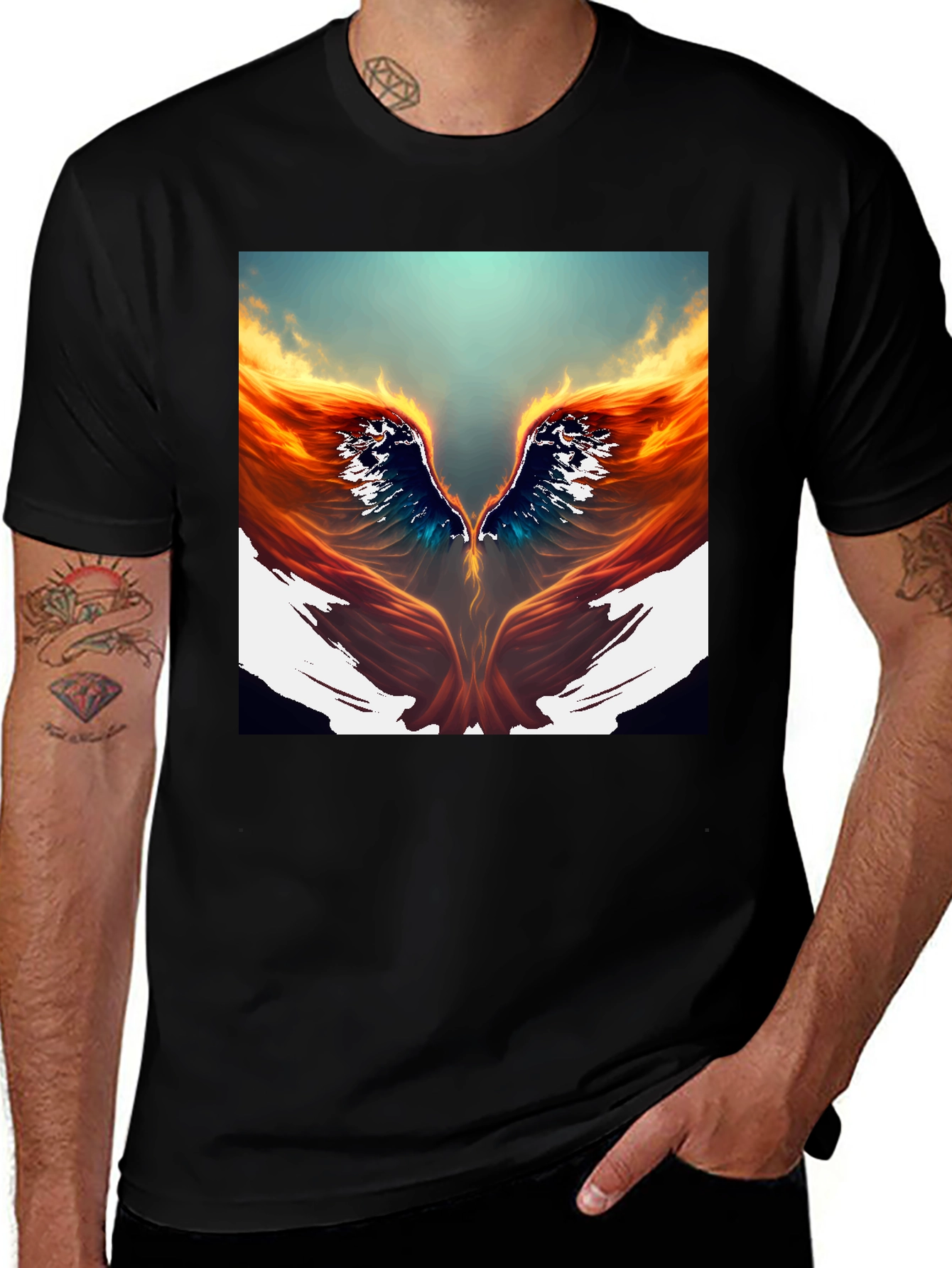 Variant 17 of Fiery Wings Graphic Tee - Phoenix Design