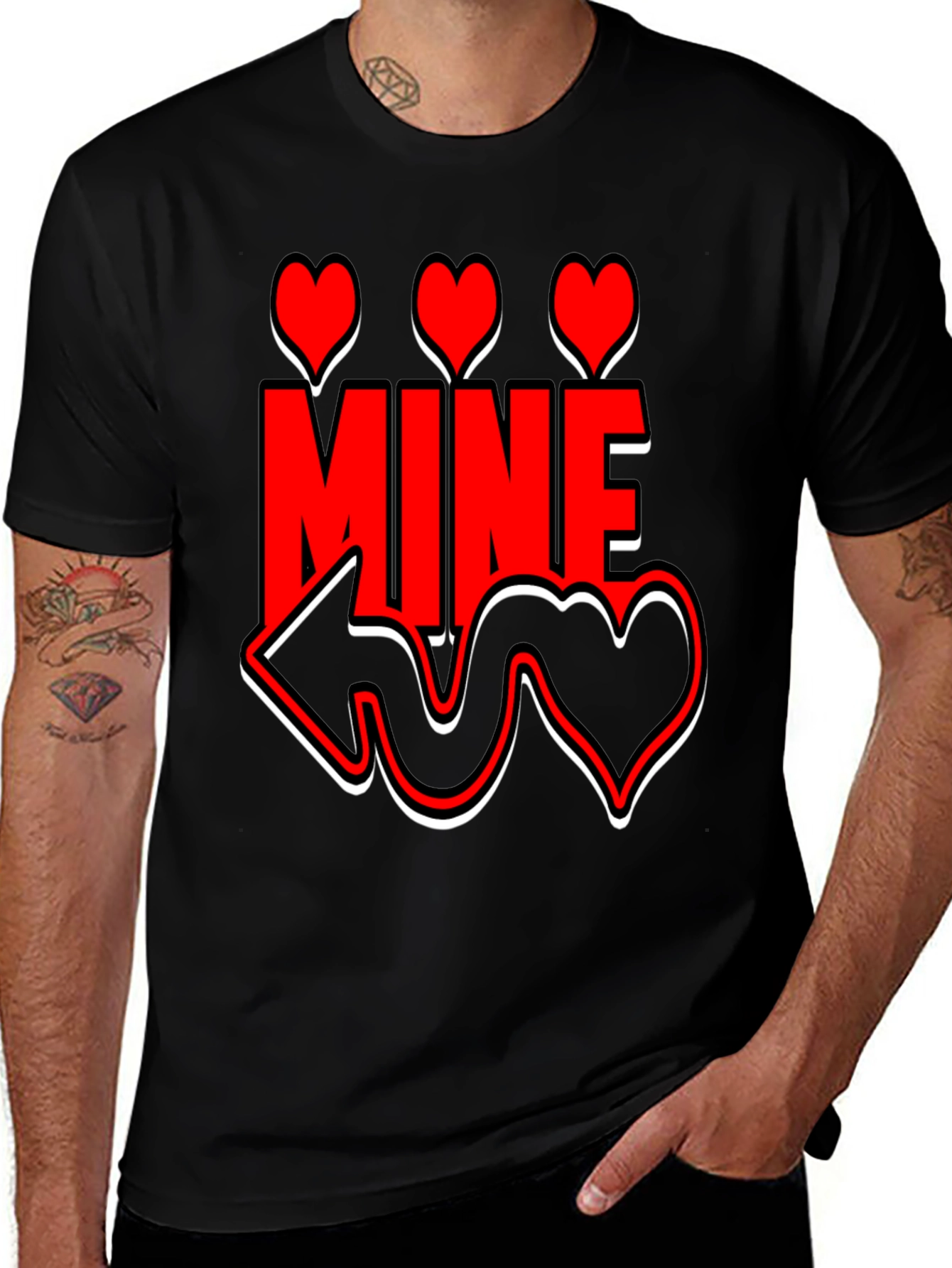 Valentine's Day 'Mine' Heart Graphic Black T-Shirt