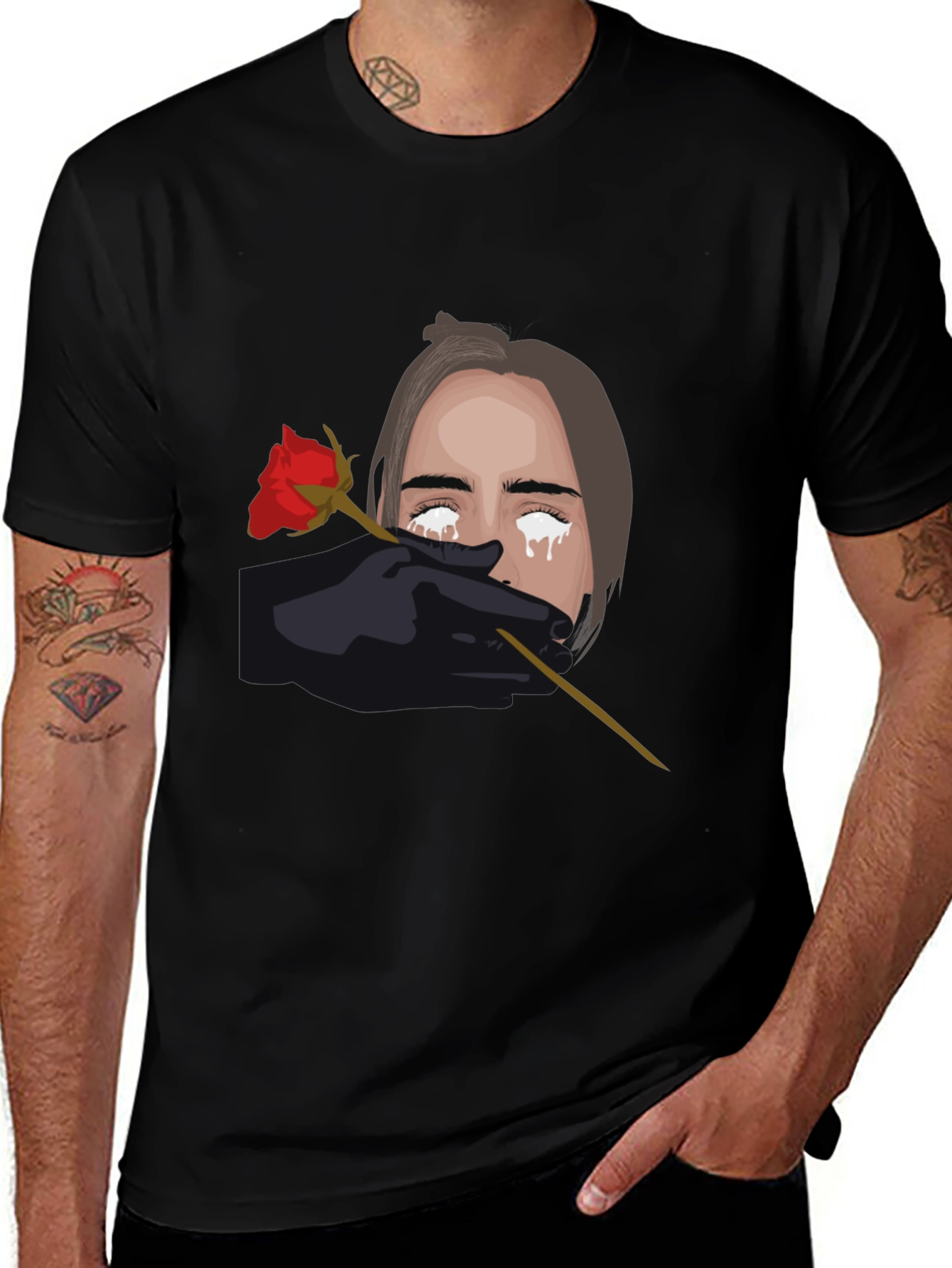 Variant 6 of Tearful Rose Graphic Black T-Shirt