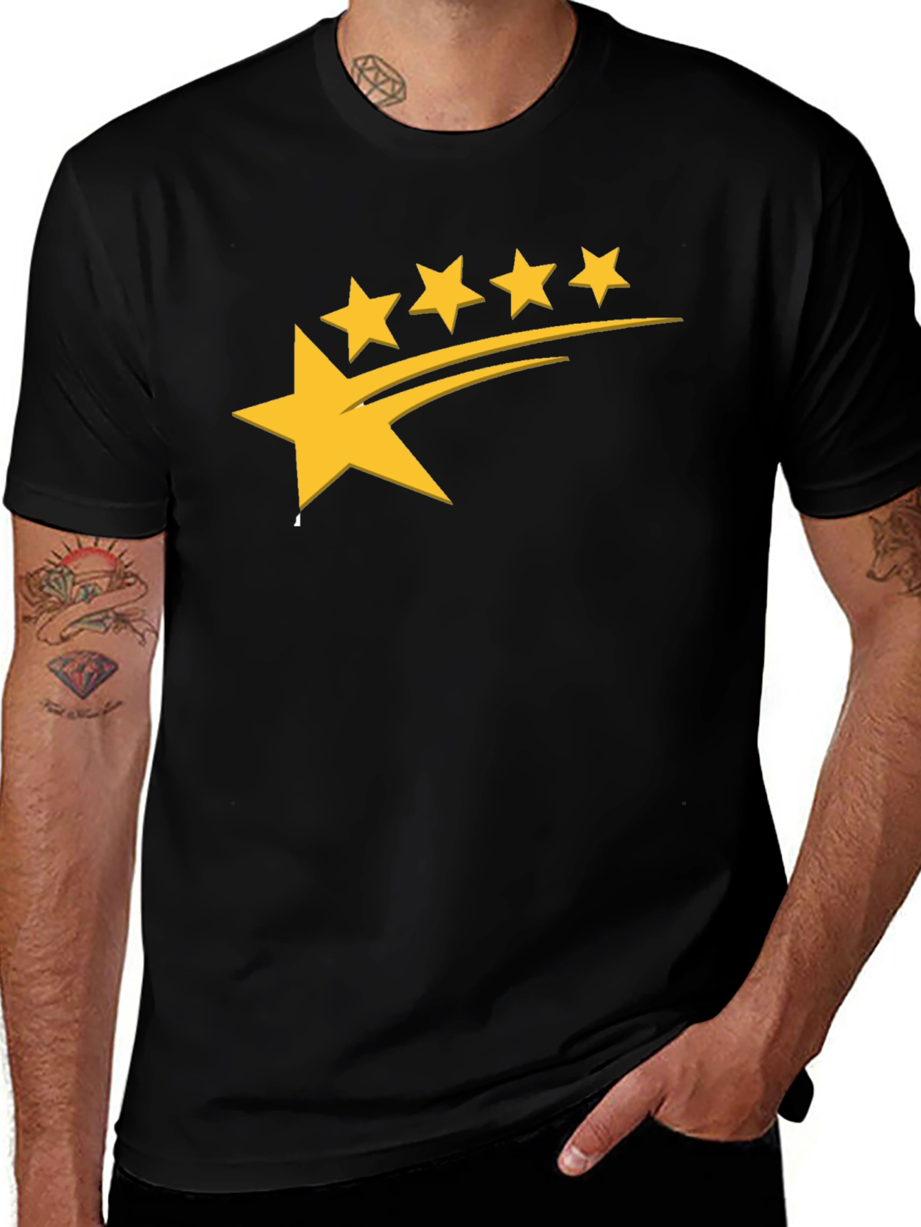 Variant 11 of Men's Black Tee with Gold Star Graphic