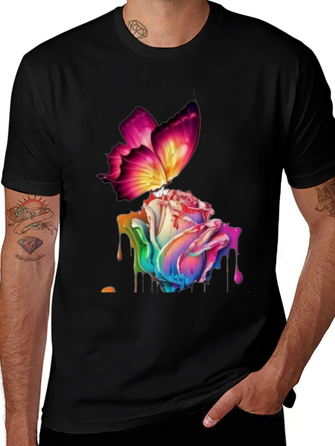 Variant 21 of Butterfly Rose Graphic Black T-Shirt