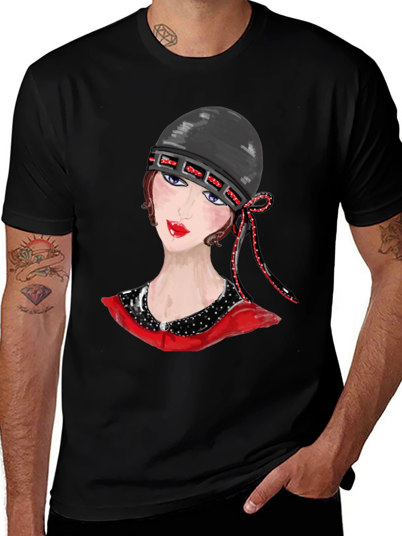Variant 15 of Vintage Flapper Girl Graphic Tee - Black