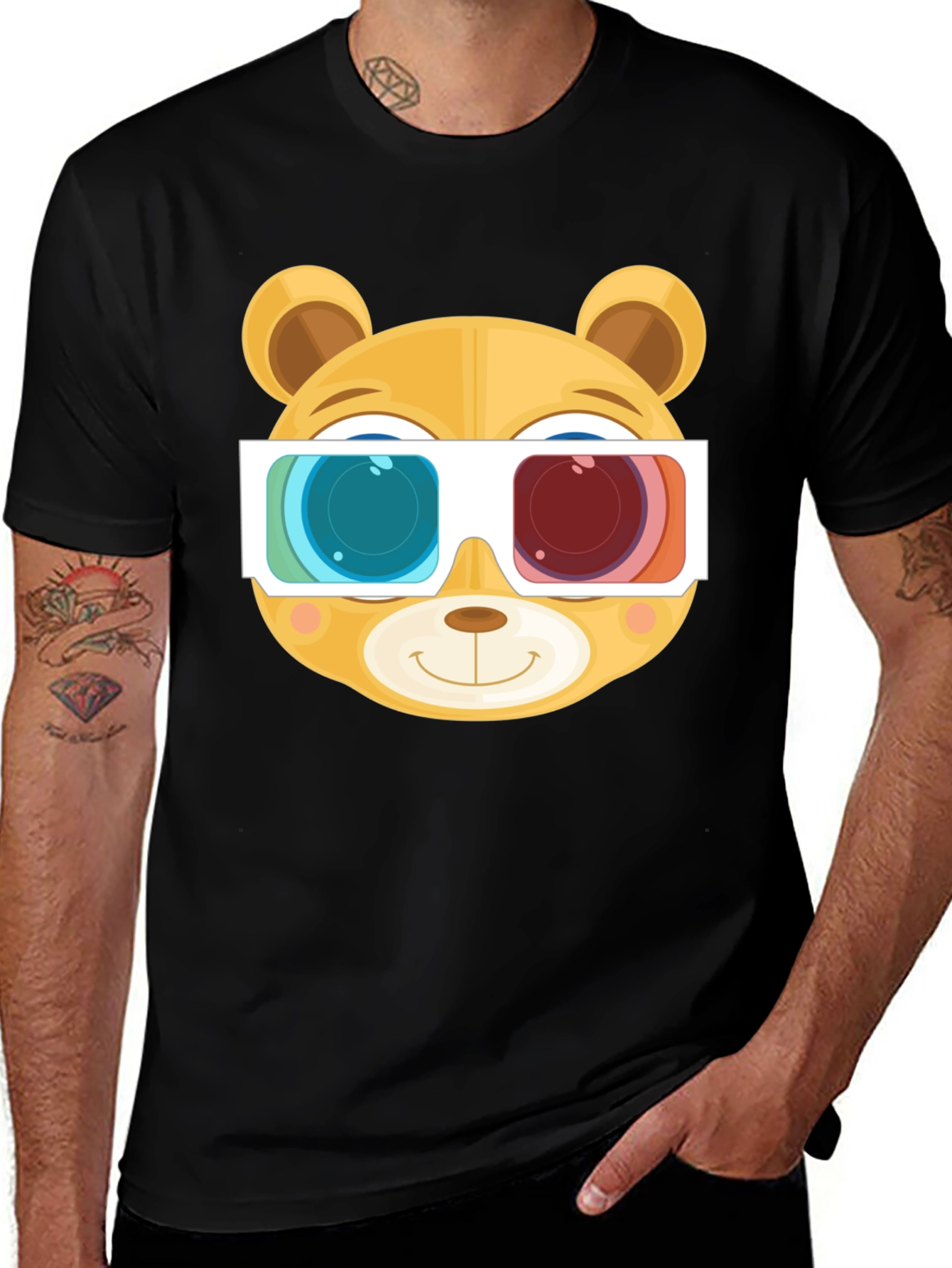 Variant 12 of Cool Bear 3D Glasses Black T-Shirt