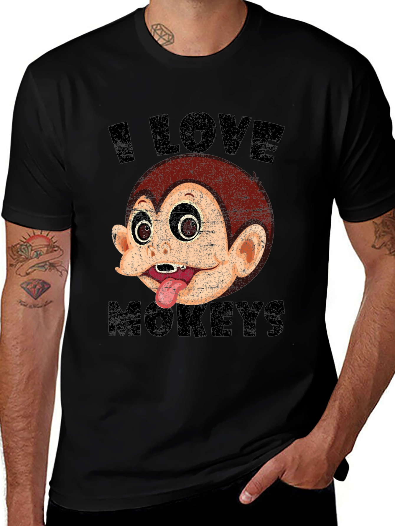 Variant 15 of I Love Monkeys Graphic T-Shirt Black