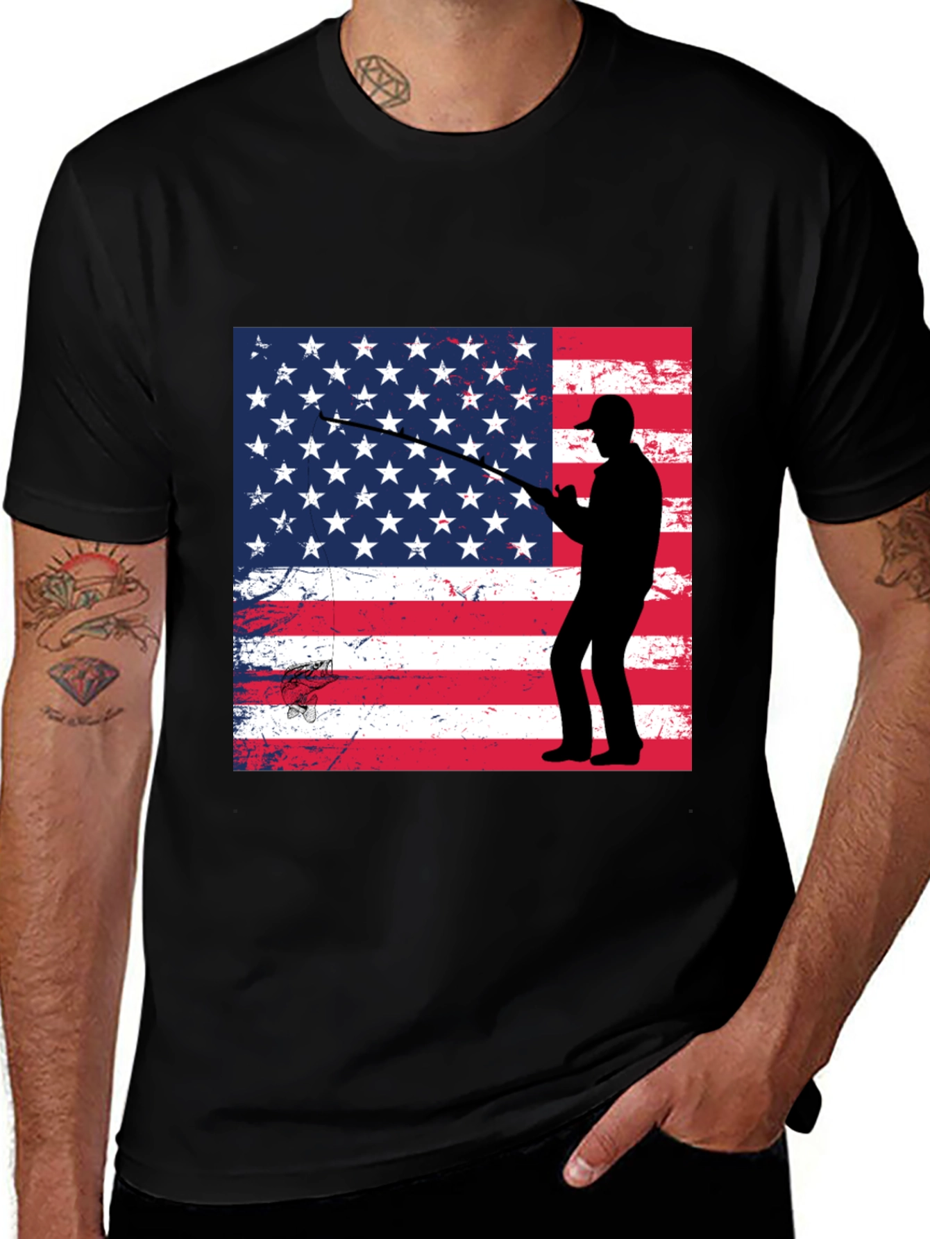 Variant 22 of American Angler T-Shirt Patriotic Fishing Design