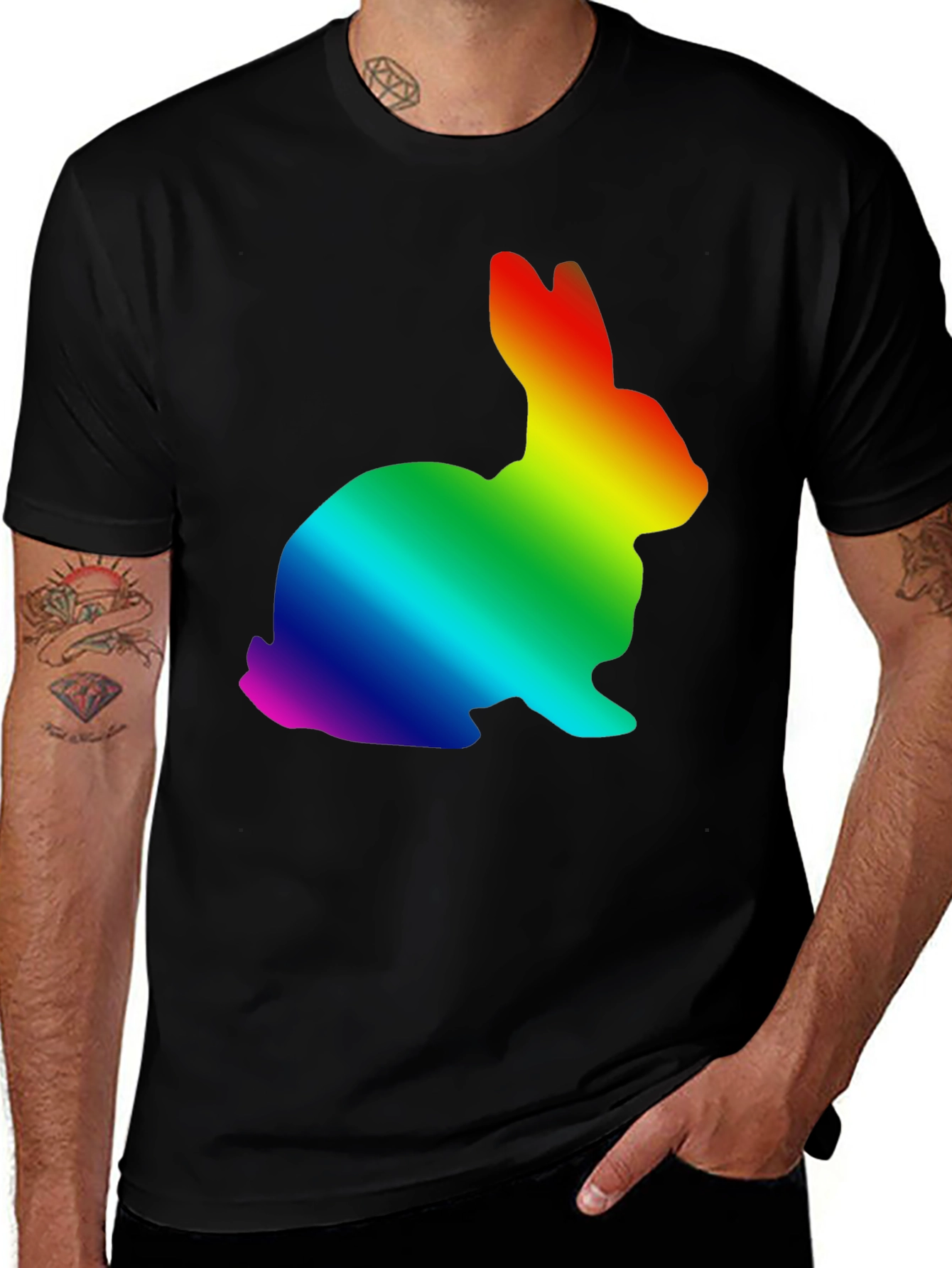 Variant 10 of Rainbow Rabbit Graphic Black T-Shirt