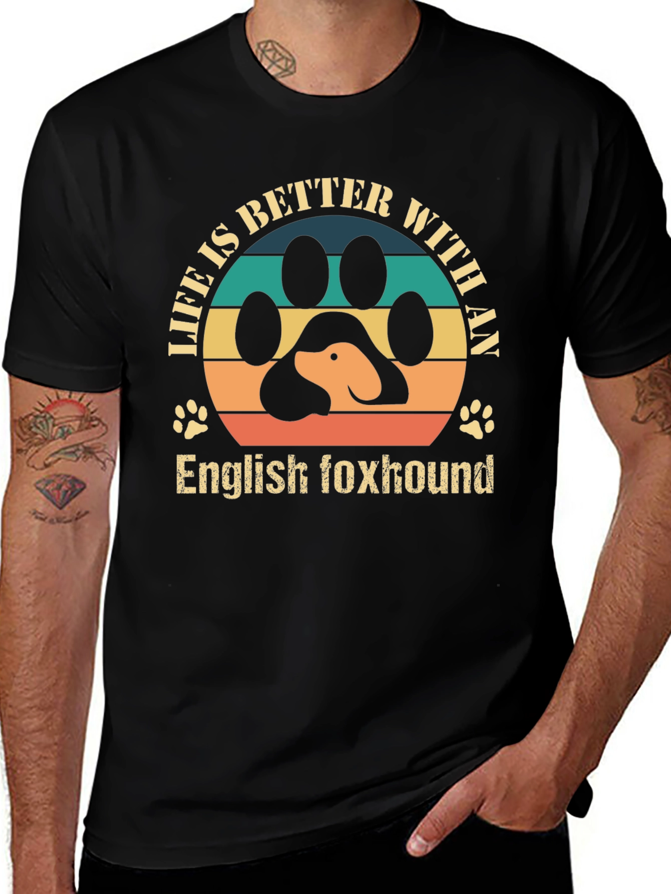 Variant 20 of English Foxhound Dog Paw Print T-Shirt