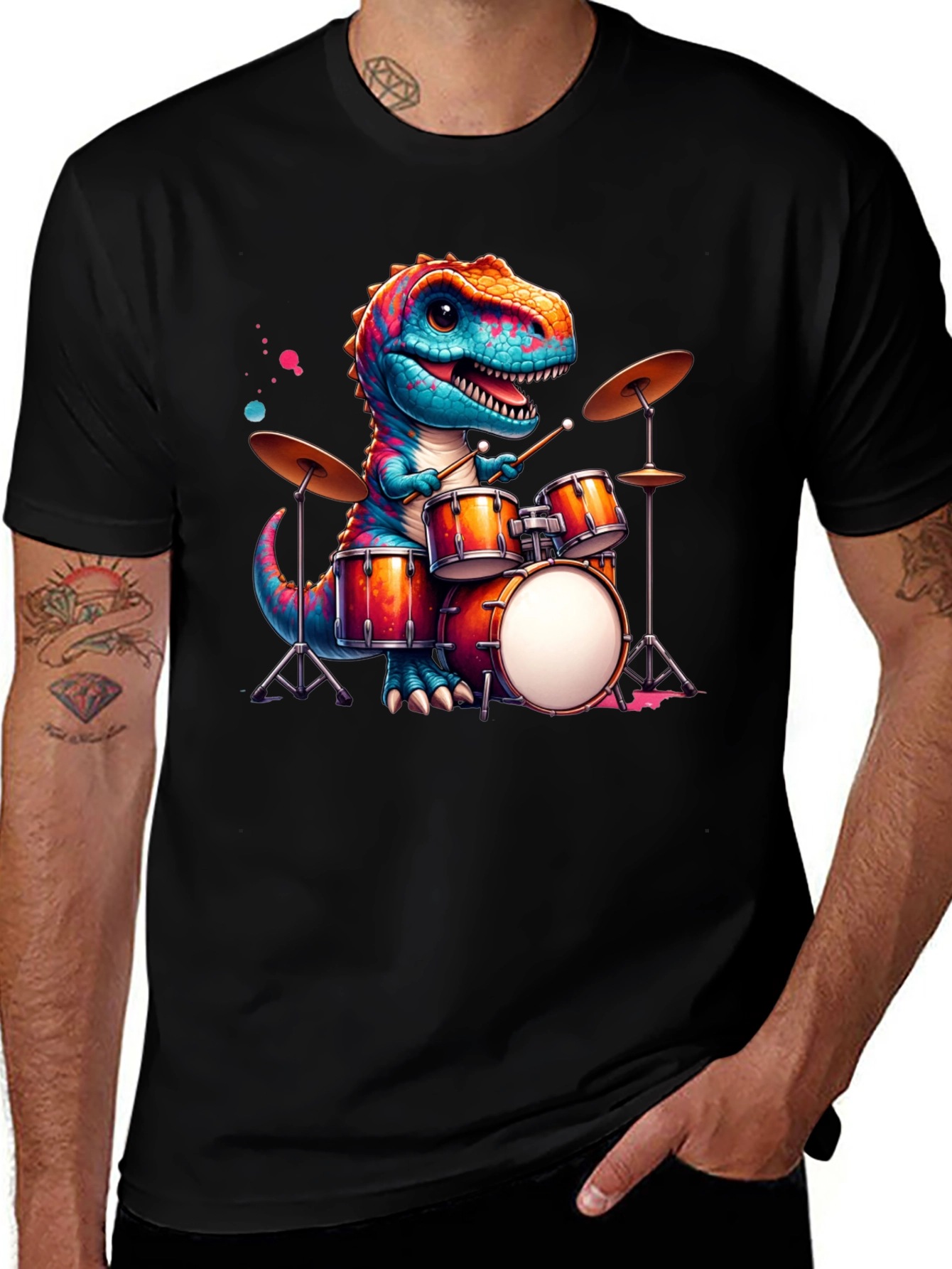 Variant 27 of Dino Drummer T-Shirt - Rock Out in Style!