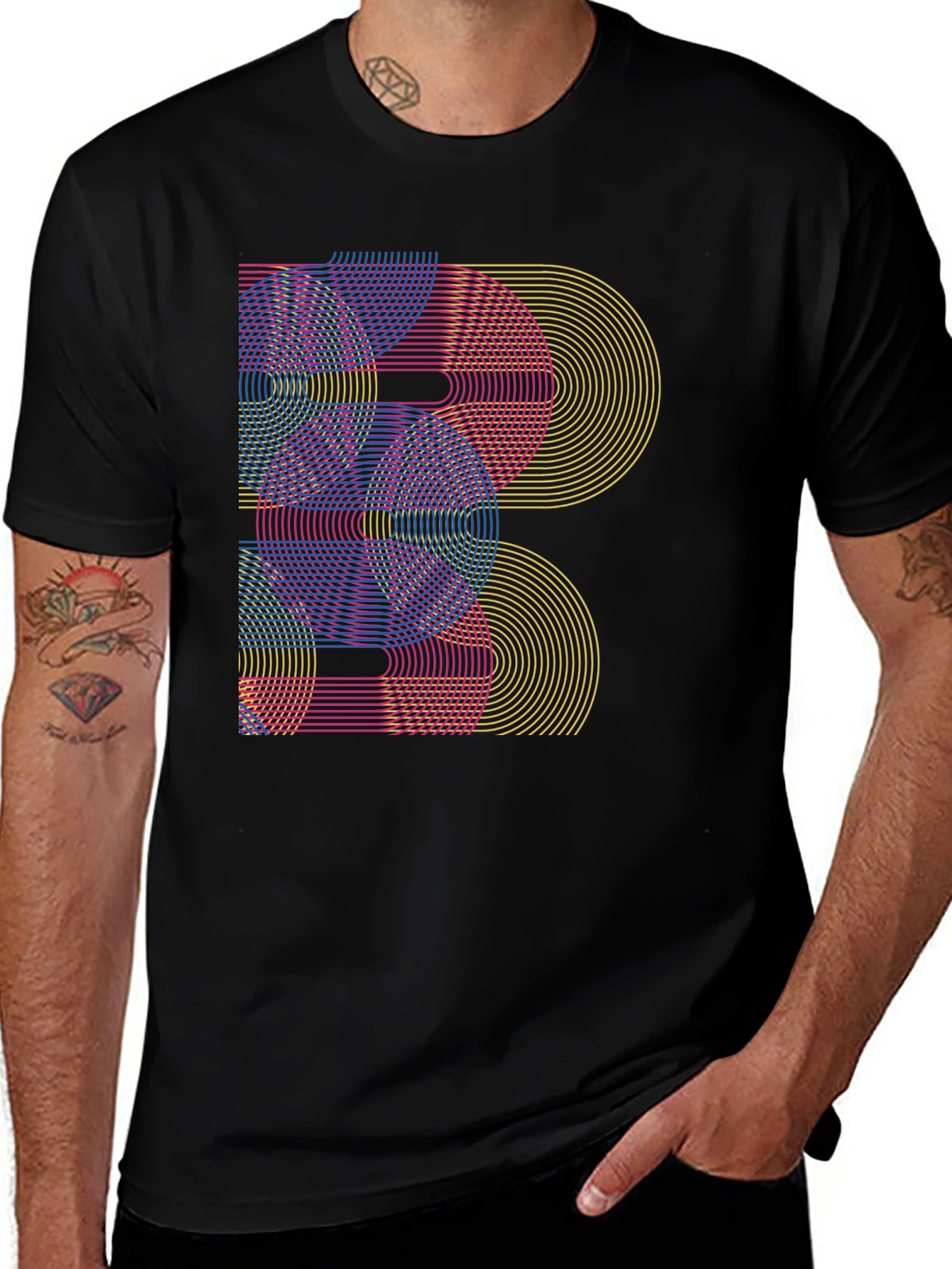 Variant 11 of Geometric Rainbow Arc Design Black T-Shirt