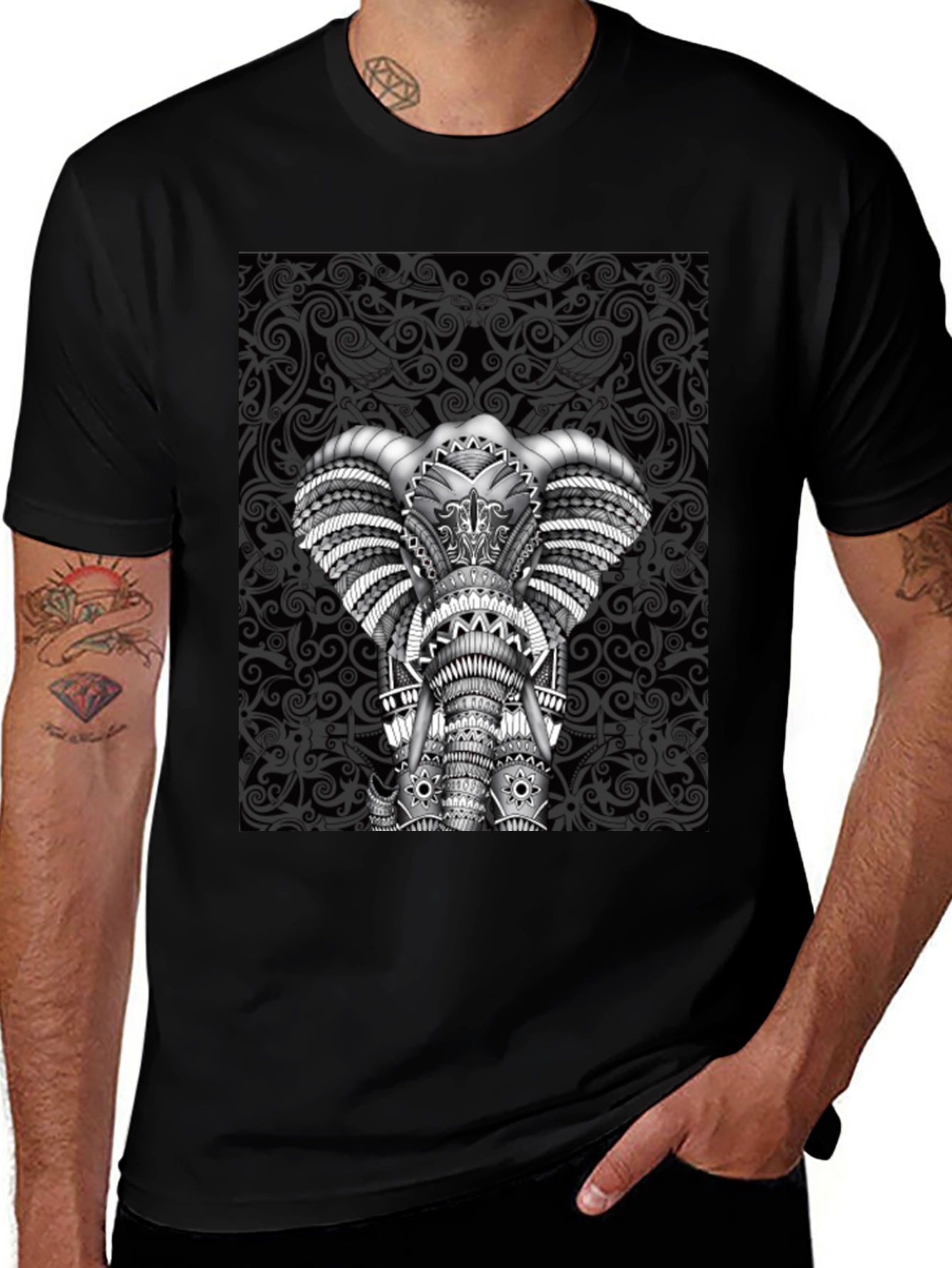 Variant 8 of Elephant Graphic Tee - Black Crew Neck Shirt
