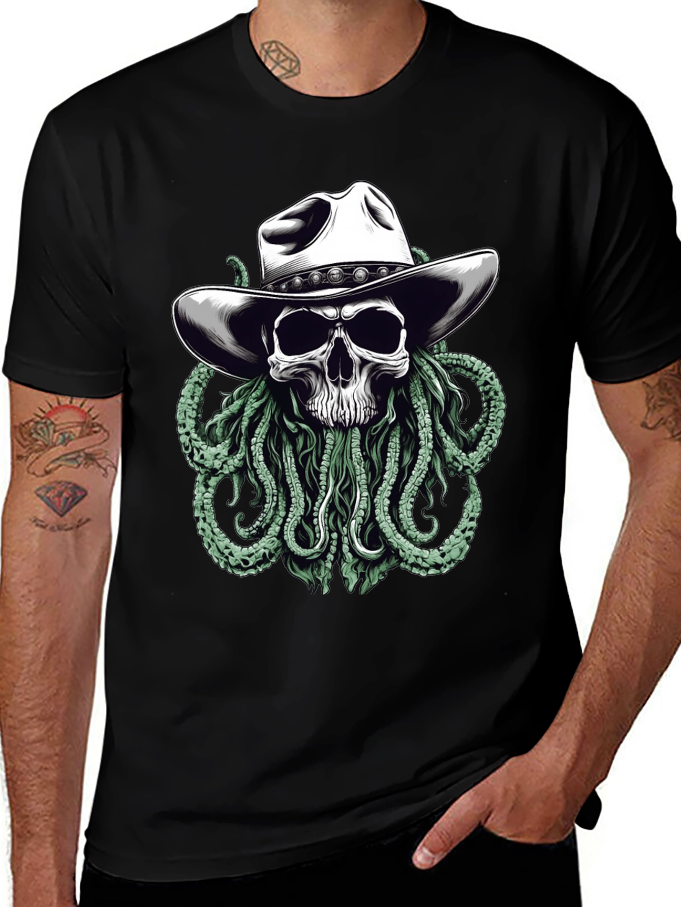 Variant 14 of Skull Cowboy Kraken T-Shirt - Western Sea Monster Tee