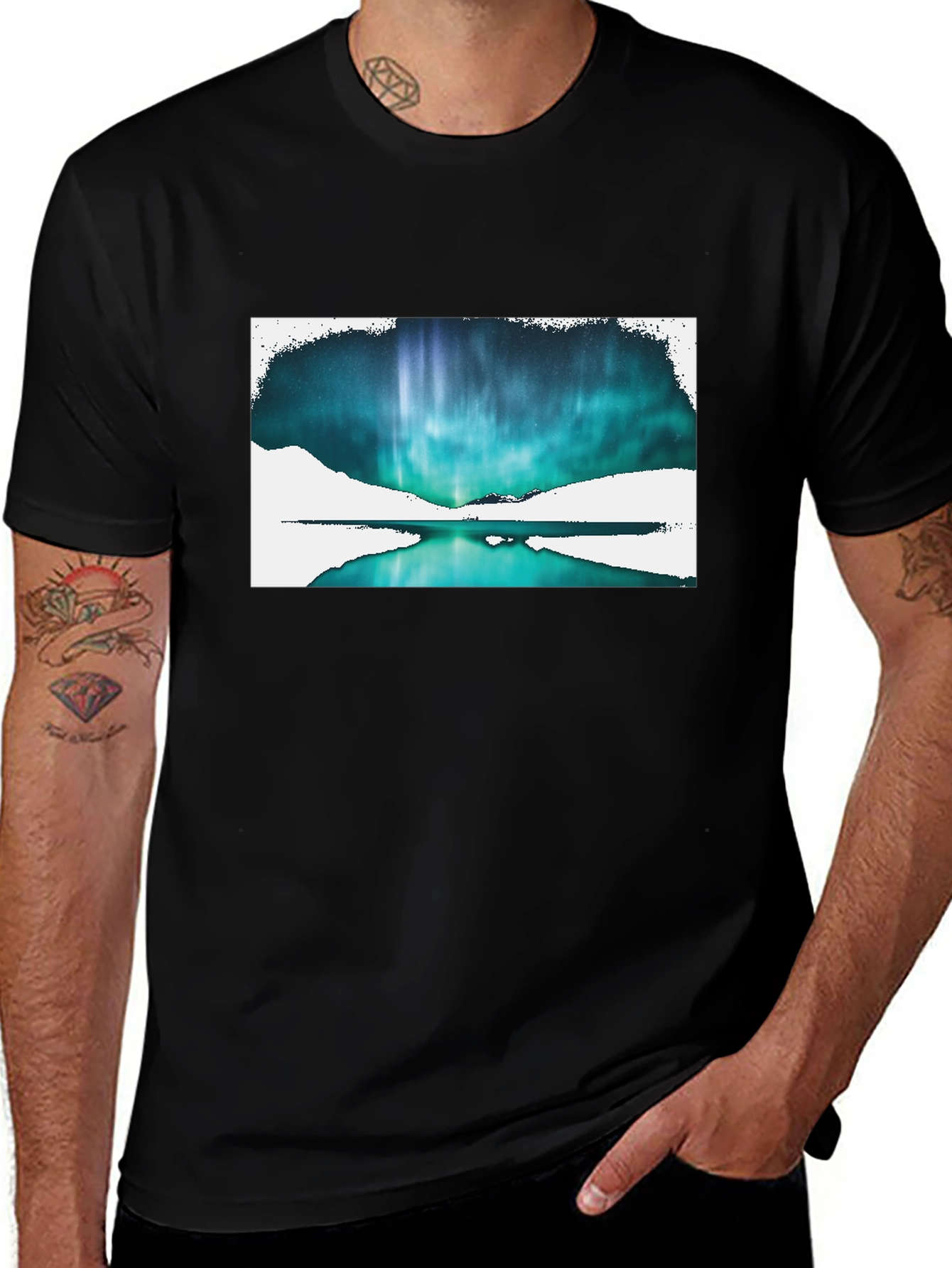 Variant 21 of Northern Lights Graphic Tee - Black Casual T-Shirt