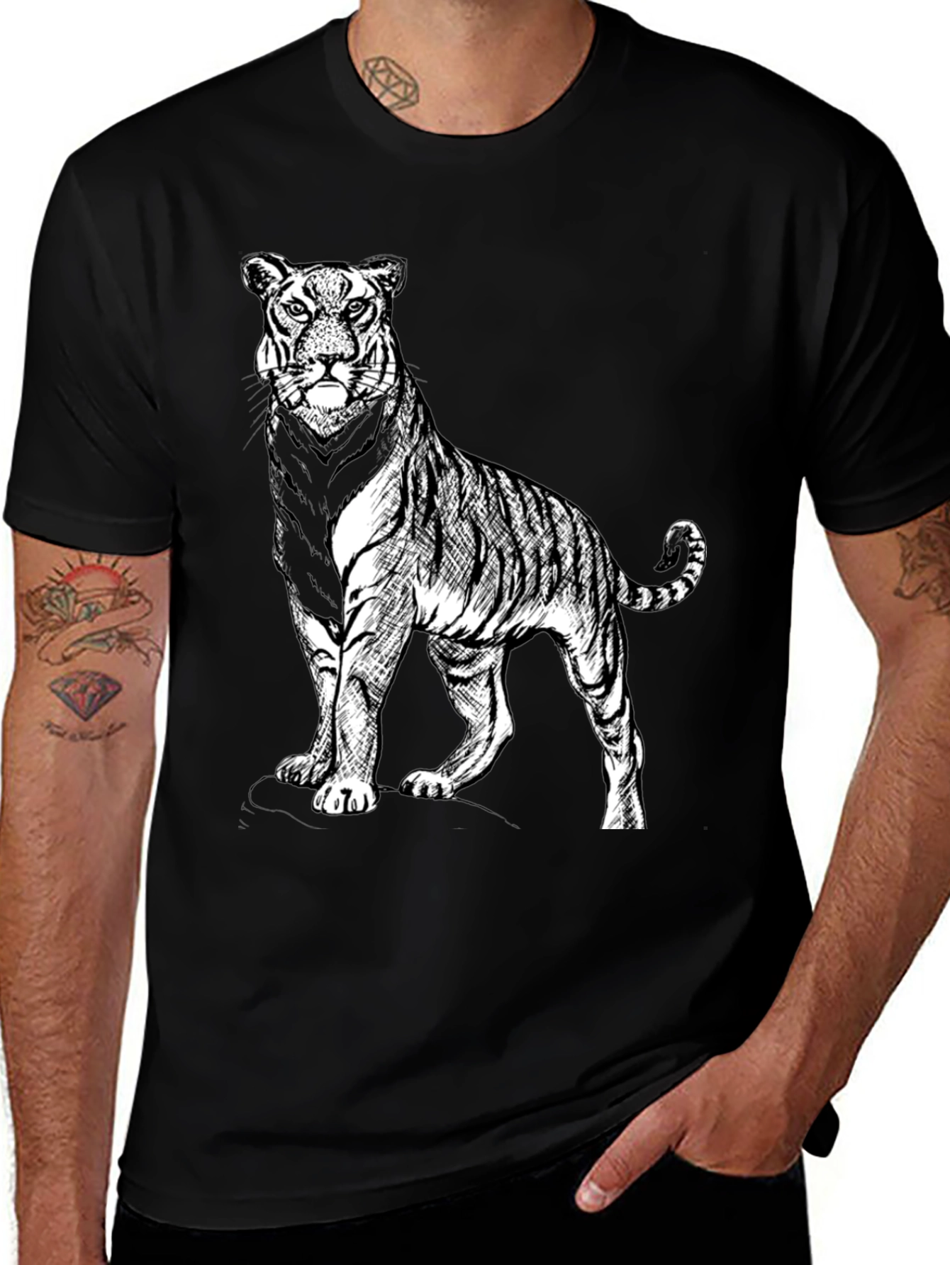 Variant 9 of Bold Tiger Graphic Tee - Black Cotton Blend Shirt