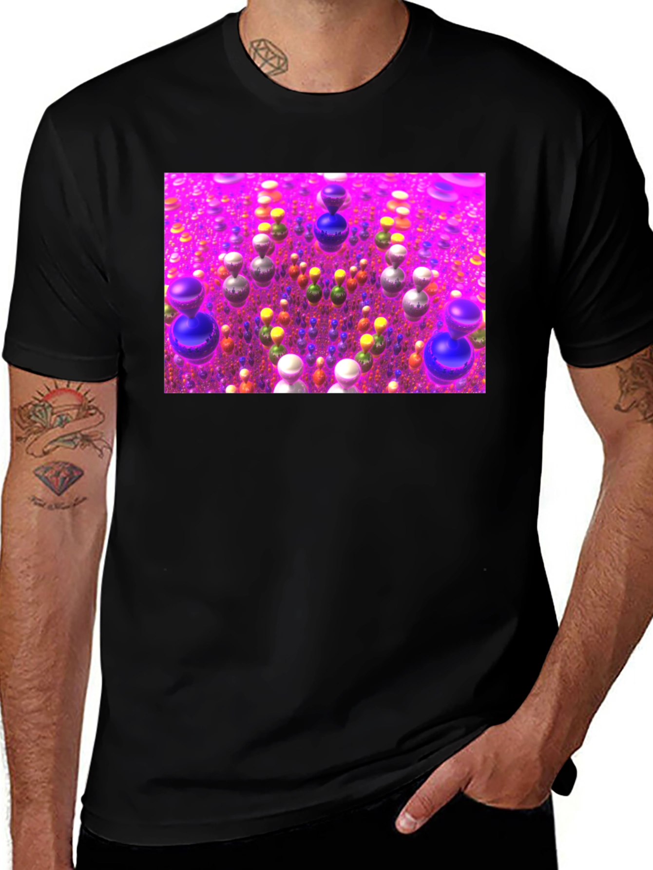 Abstract Spheres Graphic Print Black T-Shirt