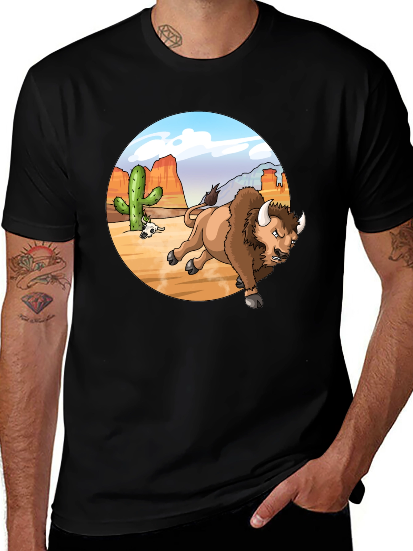 Variant 10 of Cartoon Bison Graphic Tee - Desert Adventure
