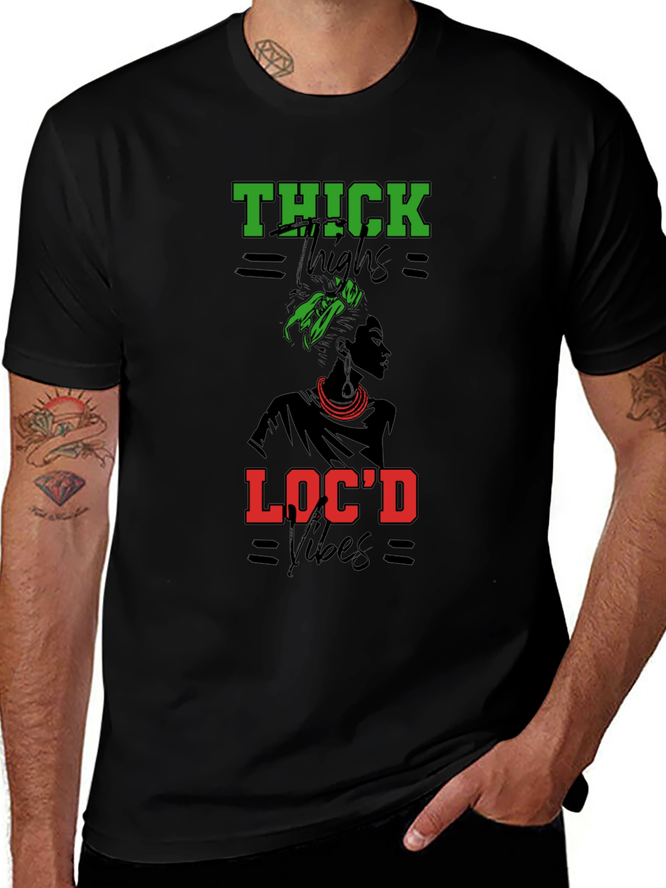 Variant 13 of Thick Thighs Loc'd Vibes Graphic Tee