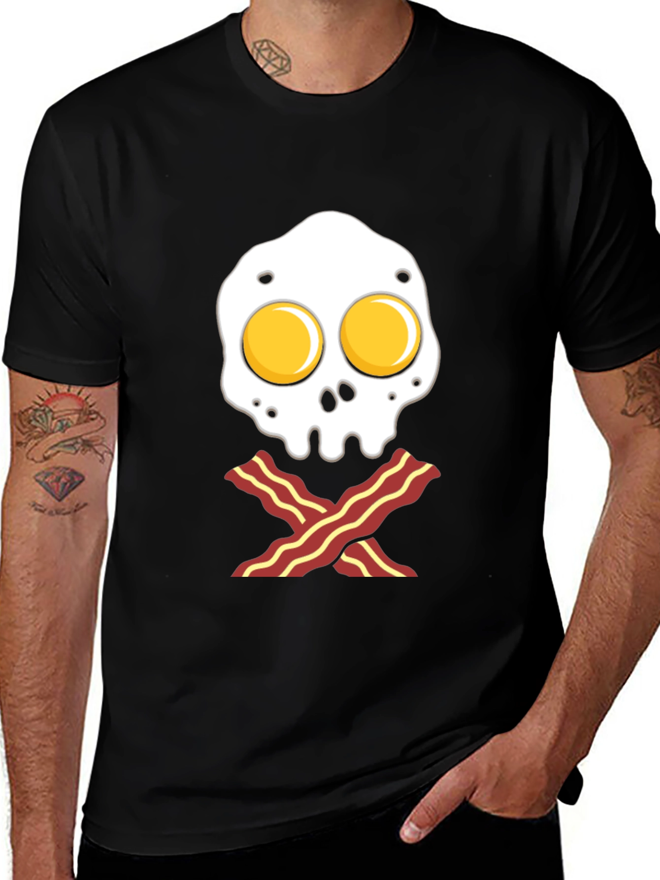 Variant 16 of Egg & Bacon Skull Graphic Tee - Breakfast of Champions!