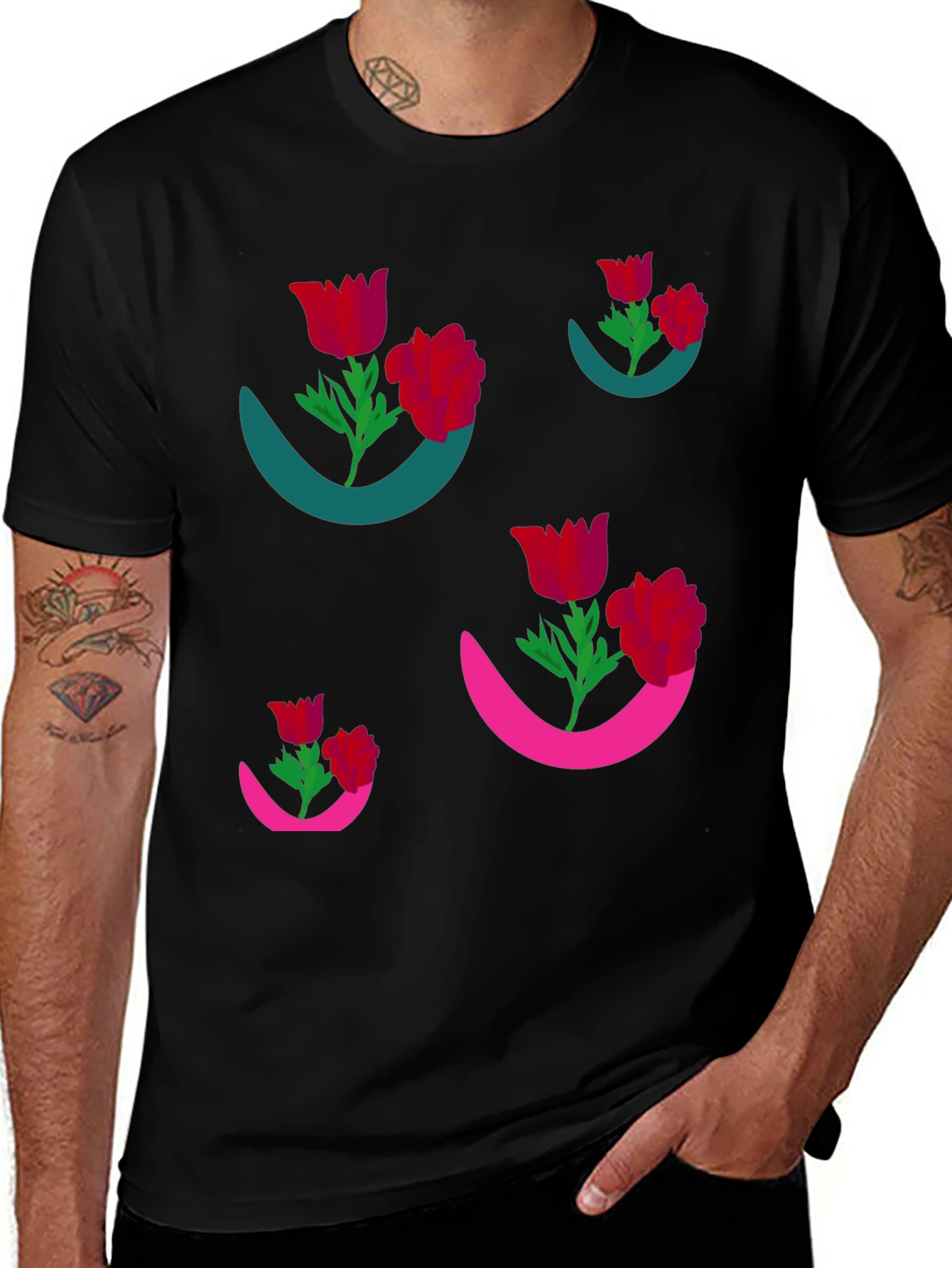 Variant 5 of Floral Crescent Graphic Black T-Shirt