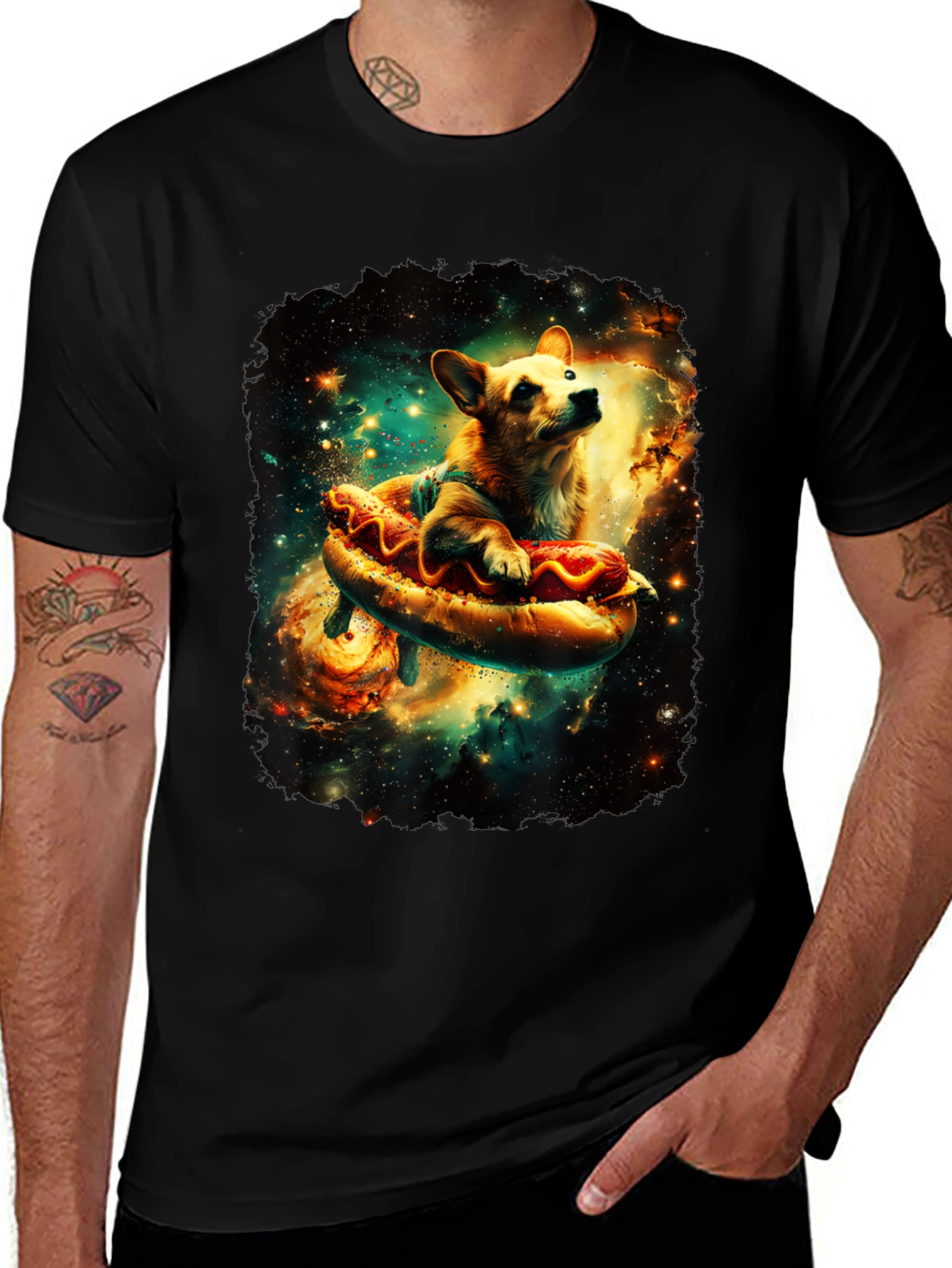 Variant 5 of Space Corgi Hotdog Graphic Tee - Unique Design!