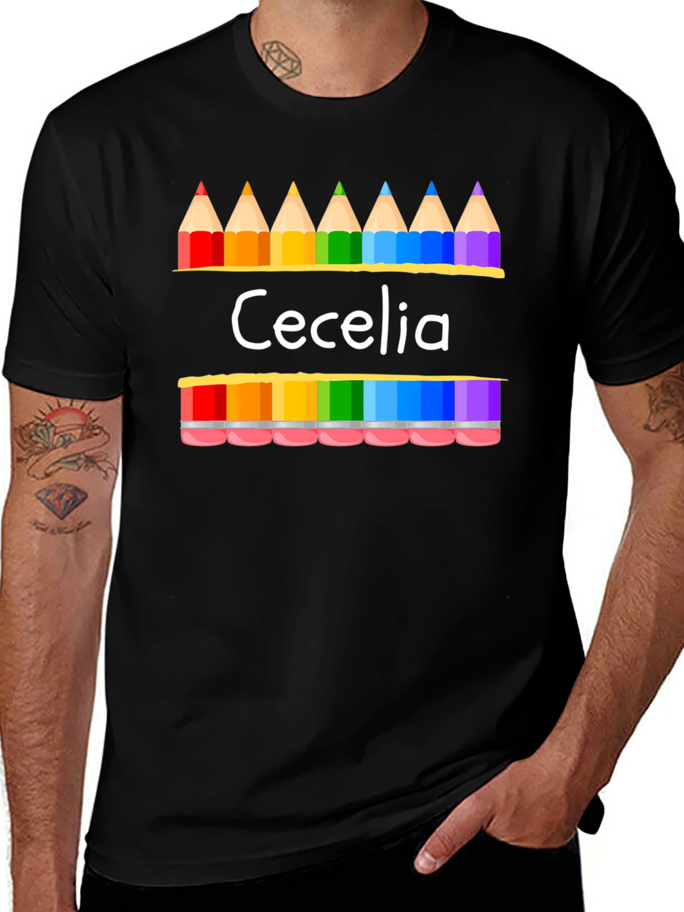 Variant 11 of Personalized Cecelia Rainbow Pencil T-Shirt