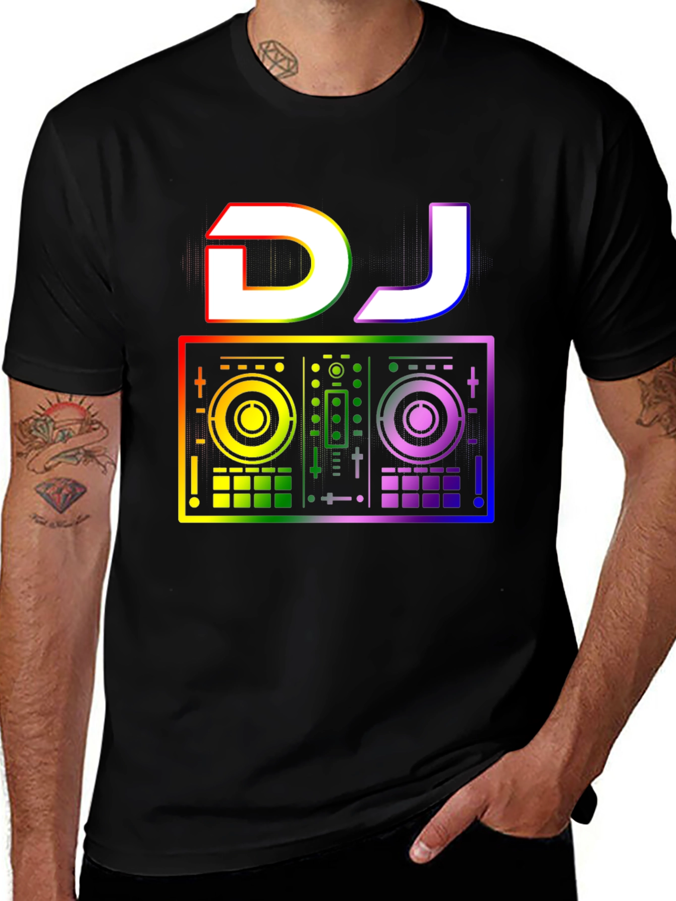 Rainbow DJ Graphic T-Shirt - Black Cotton Tee