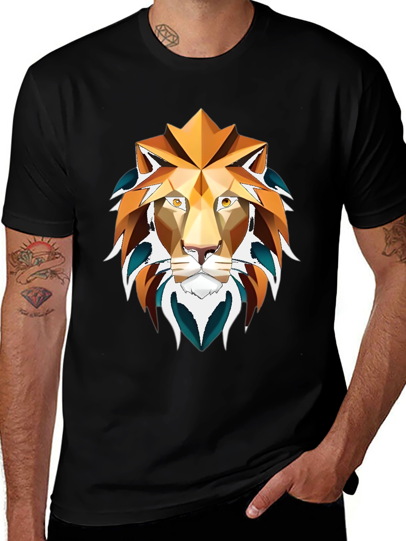 Variant 14 of Geometric Lion Graphic Tee - Stylish Men's Shirt