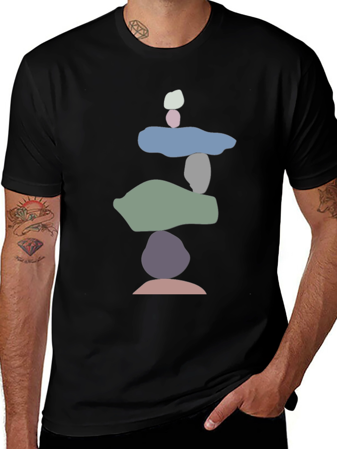 Variant 30 of Stacked Stone Graphic Tee - Men's Black Casual Shirt