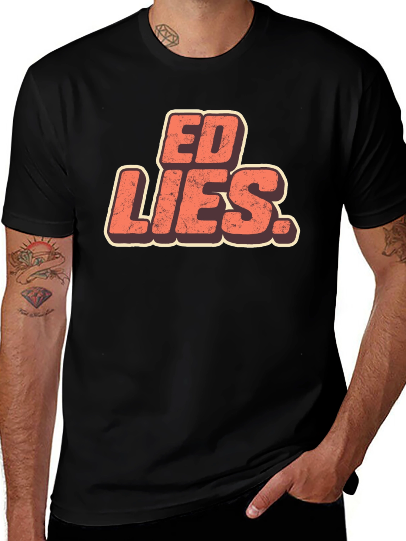 Variant 8 of Ed Lies T-Shirt - Retro Design Black Tee