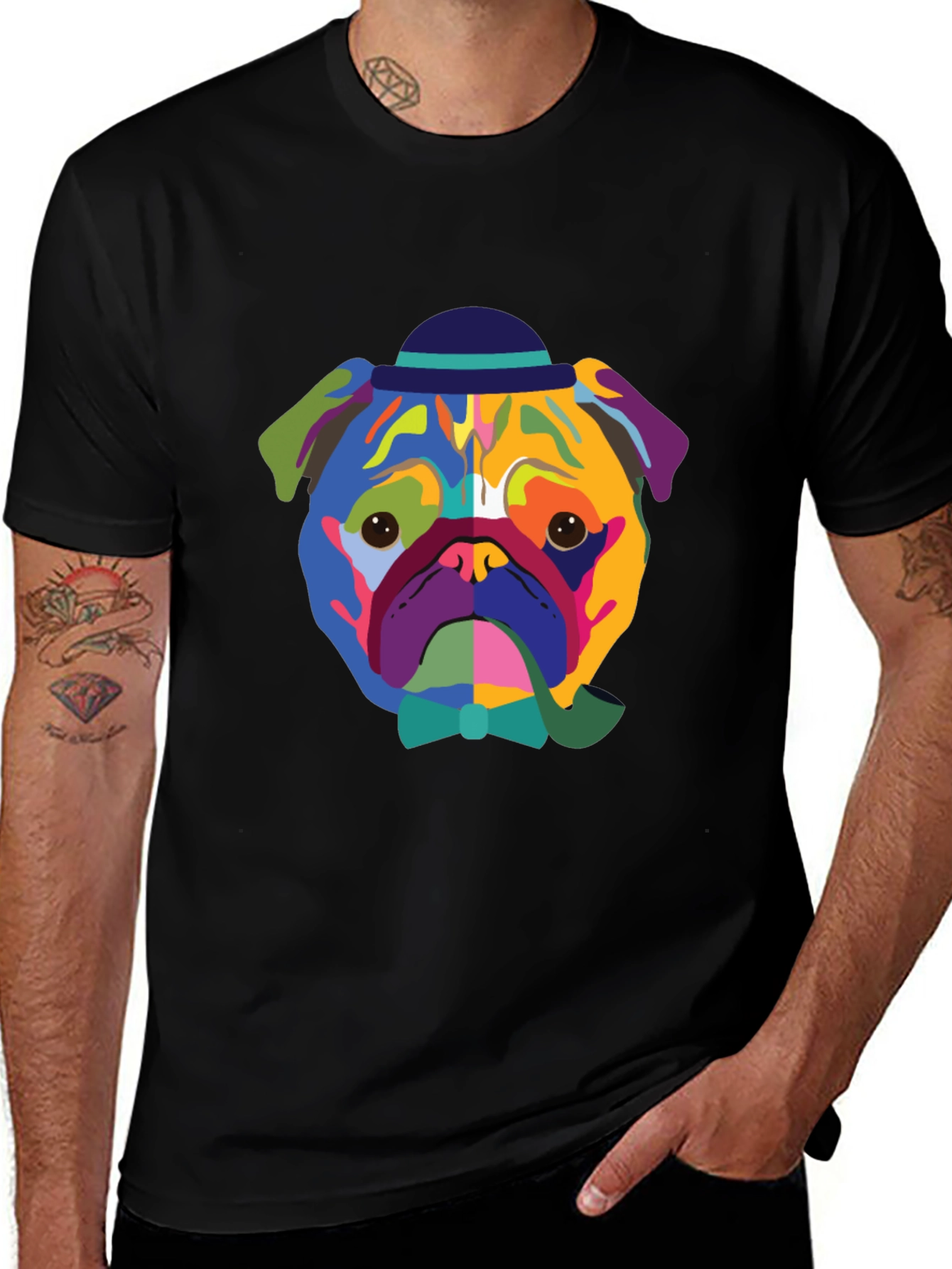 Black Colorful Dog Graphic Tee - Modern Art Style main image