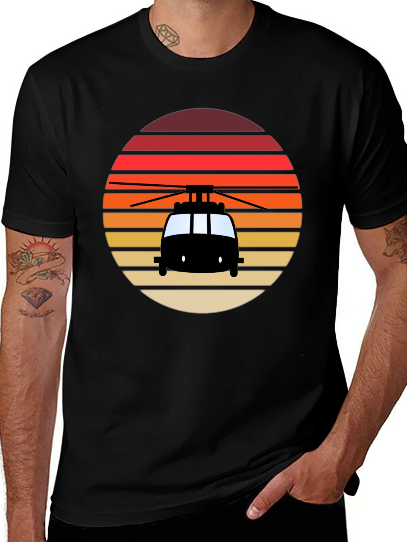 Variant 3 of Helicopter Sunset Graphic T-Shirt - Retro Style