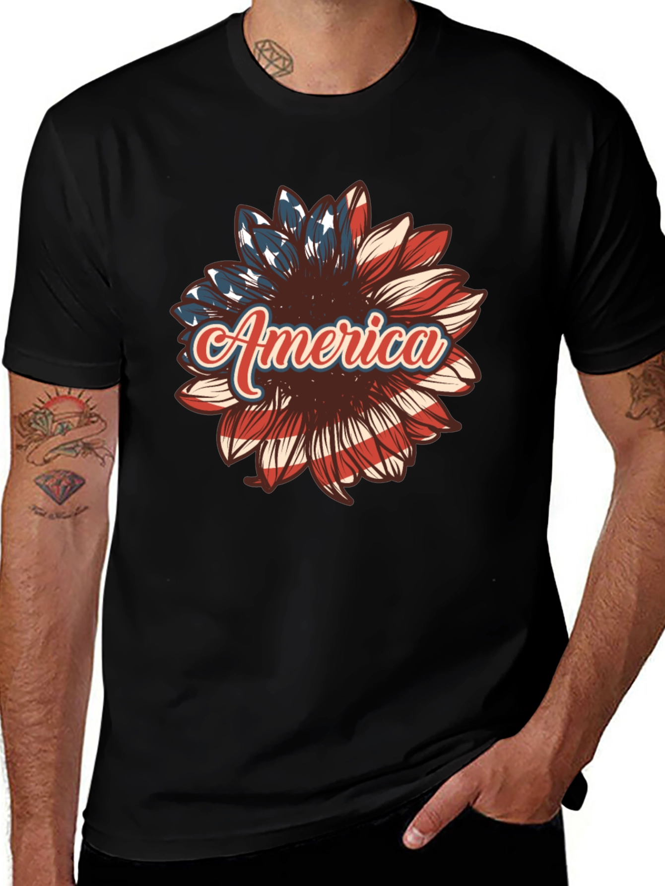 Variant 2 of American Flag Sunflower Patriotic T-Shirt